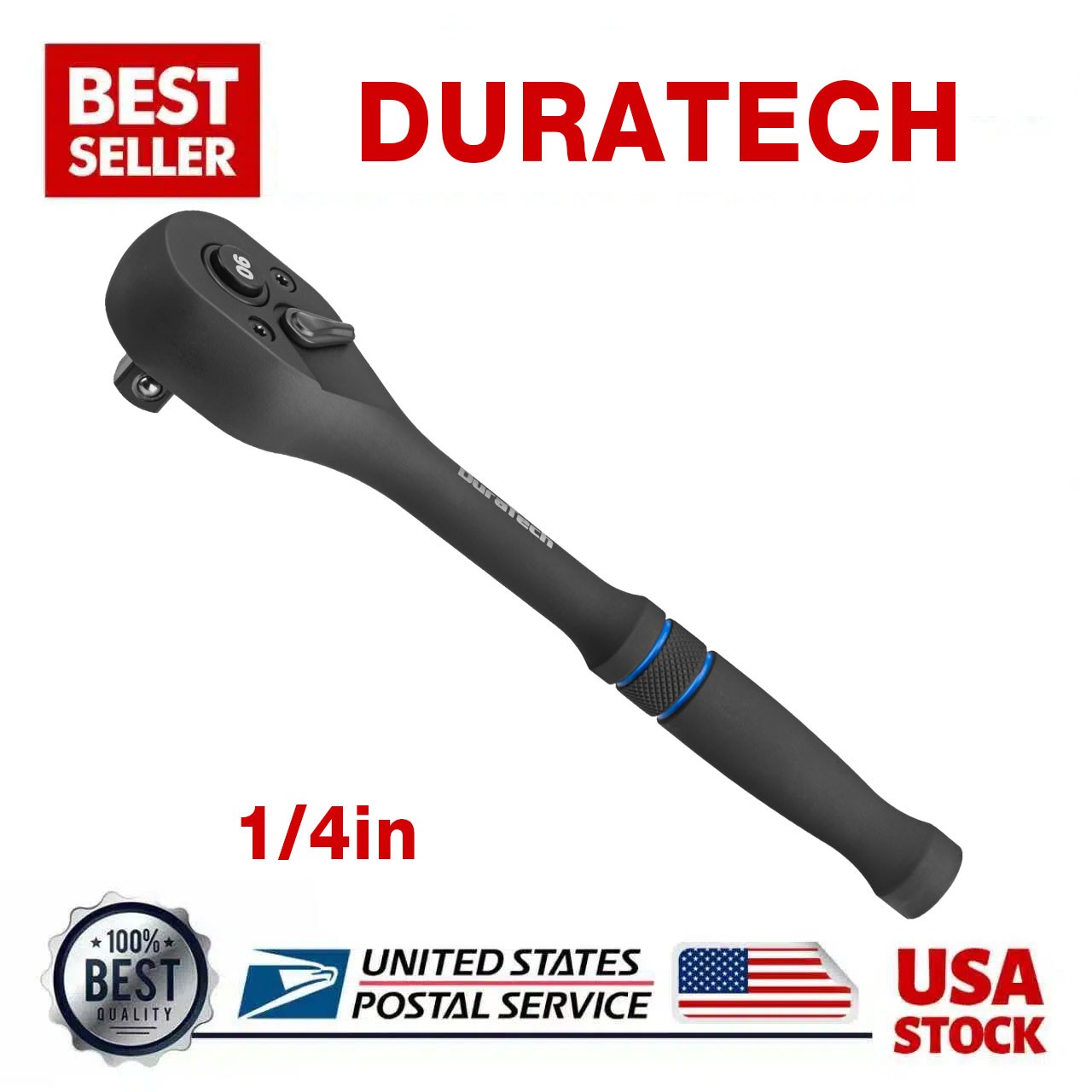 DURATECH 1/4 Inch Drive Ratchet Wrench, 90-Tooth Quick-Release Reversible Wrench