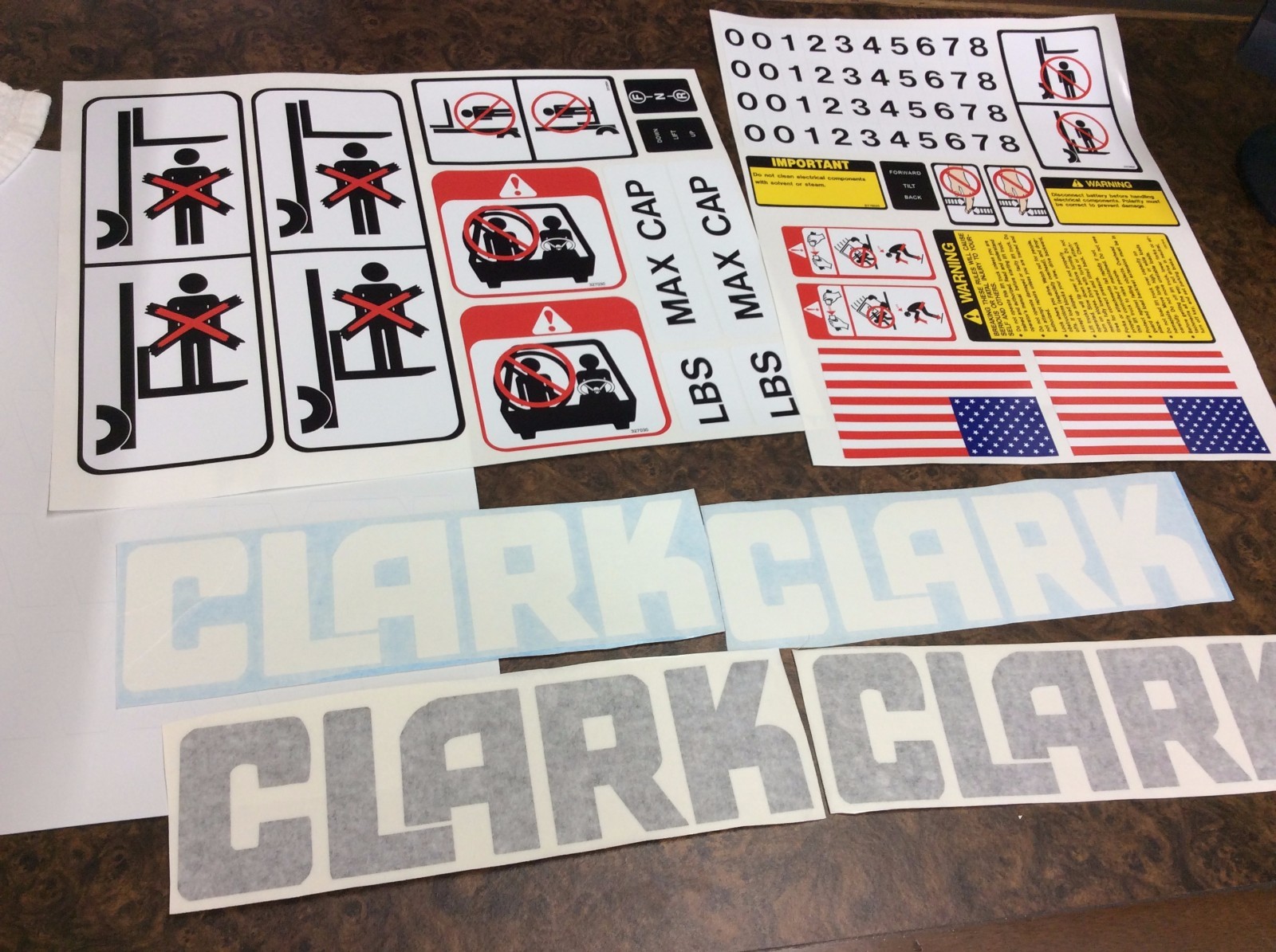 Clark forklift decal kit with safety decals.