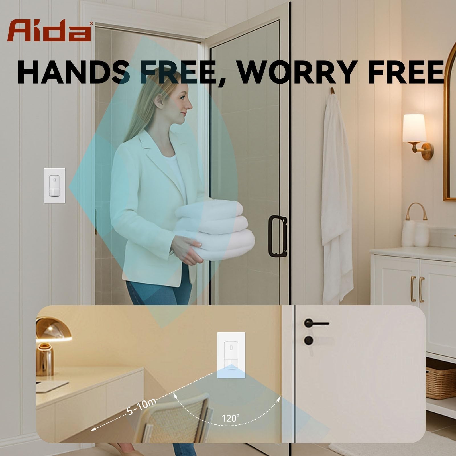 AIDA Single Pole Motion Sensor Light Switch w/Neutral Wire - 4 Pack,Matte White