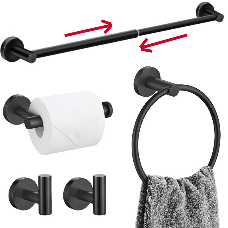 5 Piece Bathroom Bath Hardware Accessories Set Towel Bar Kit Matte Black