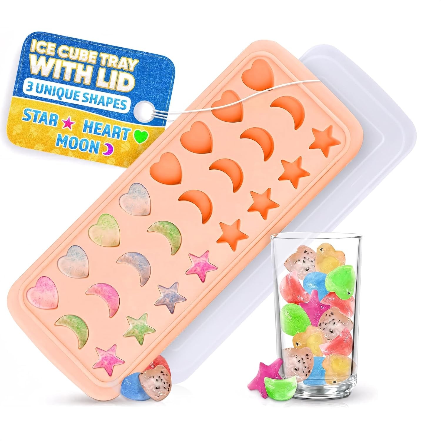 Fun Ice Cube Trays – Cute Silicone Star Moon & Heart Shapes 24 Cavities