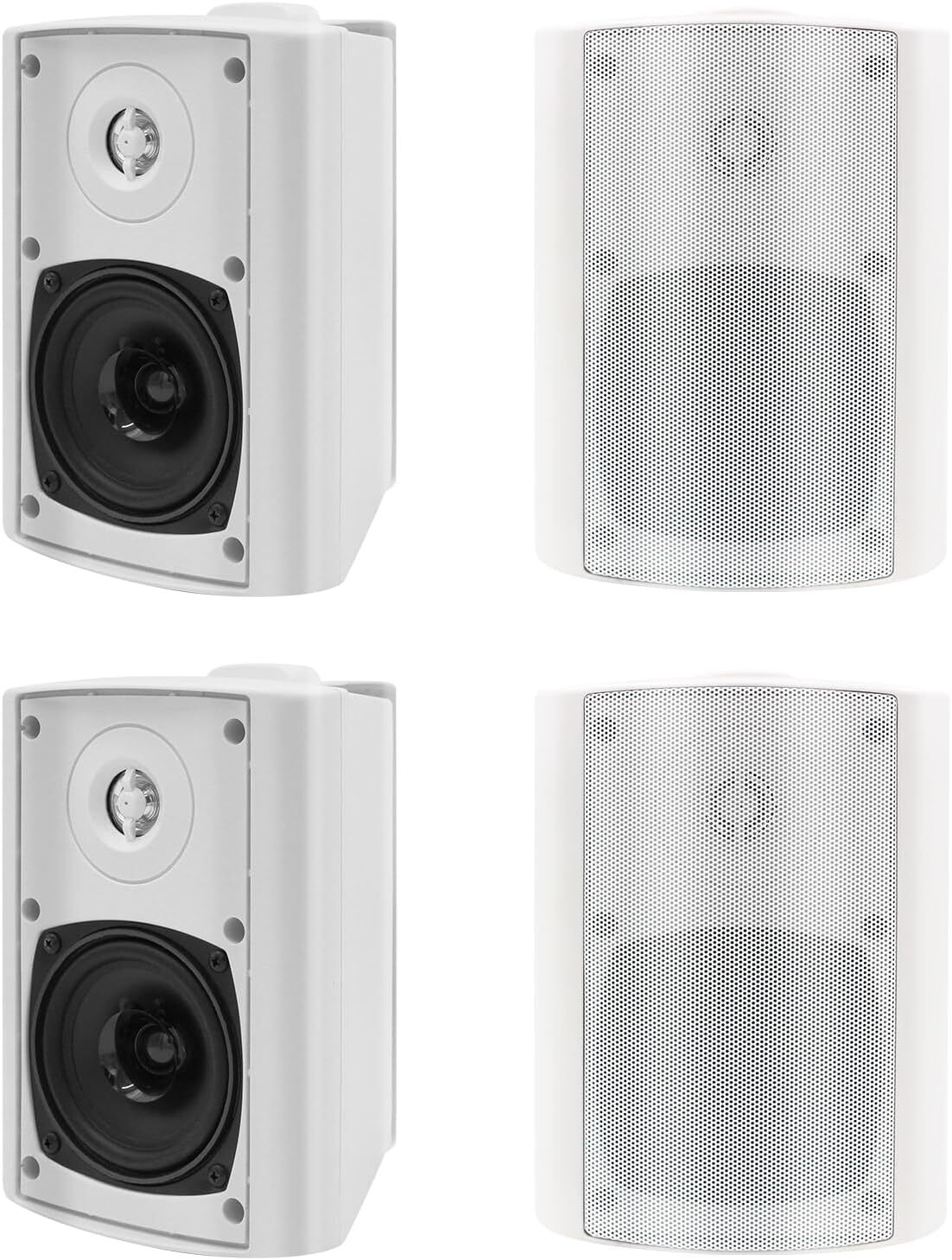 Herdio 4 Pack 4" Outdoor Bluetooth Speakers Waterproof Wall Mount Black/White