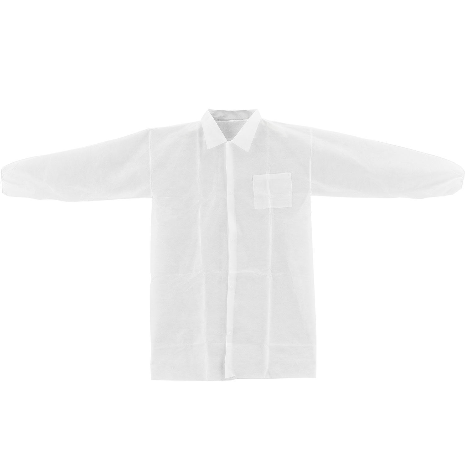 Disposable Polypropylene Lab Coat Elastic Wrists Snap Closure LG 25/Case