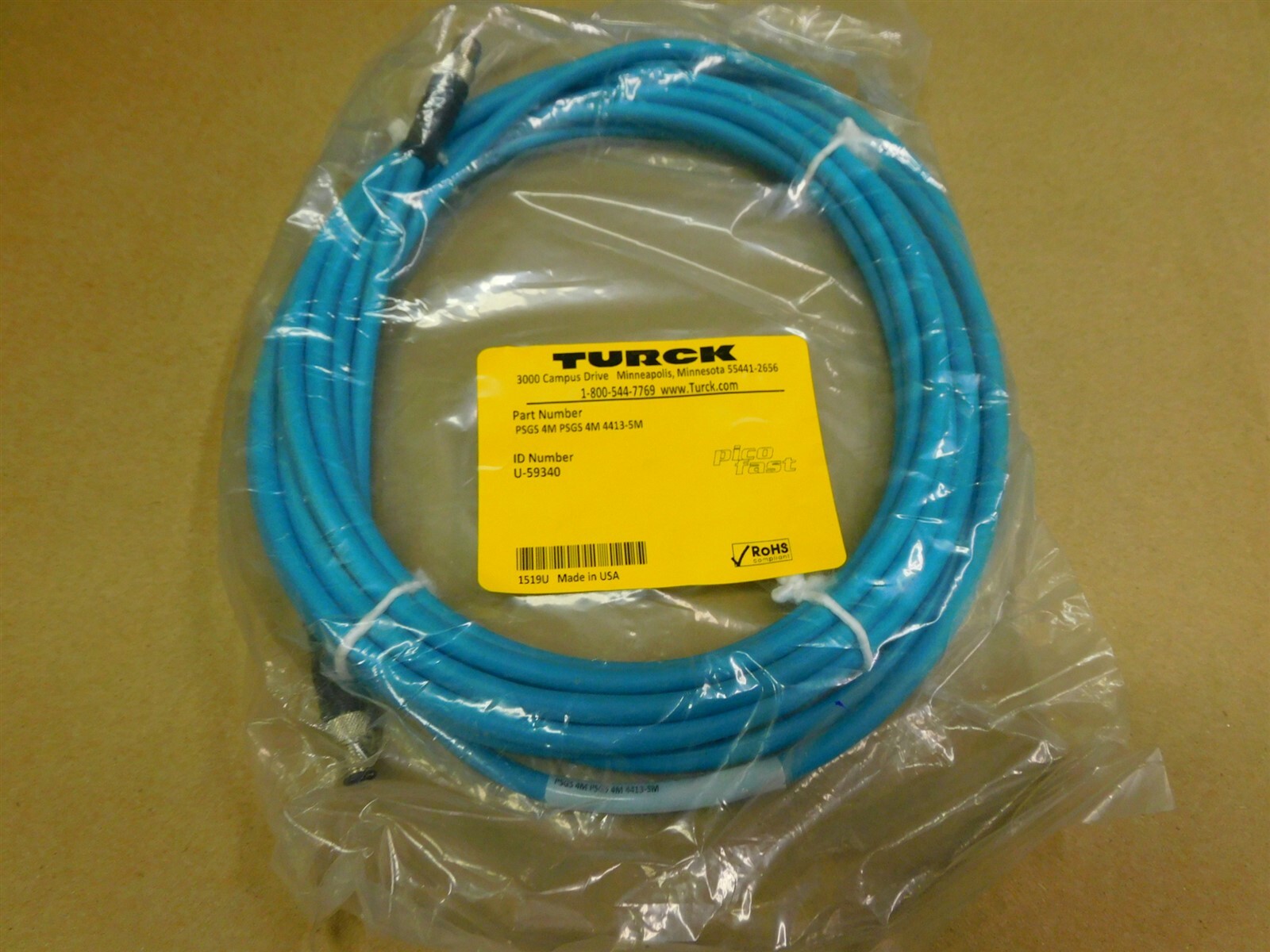TURCK U-59340 PSGS 4M 4413-5M LENGTH 5 METER ETHERNET CORDSET LOT # 15