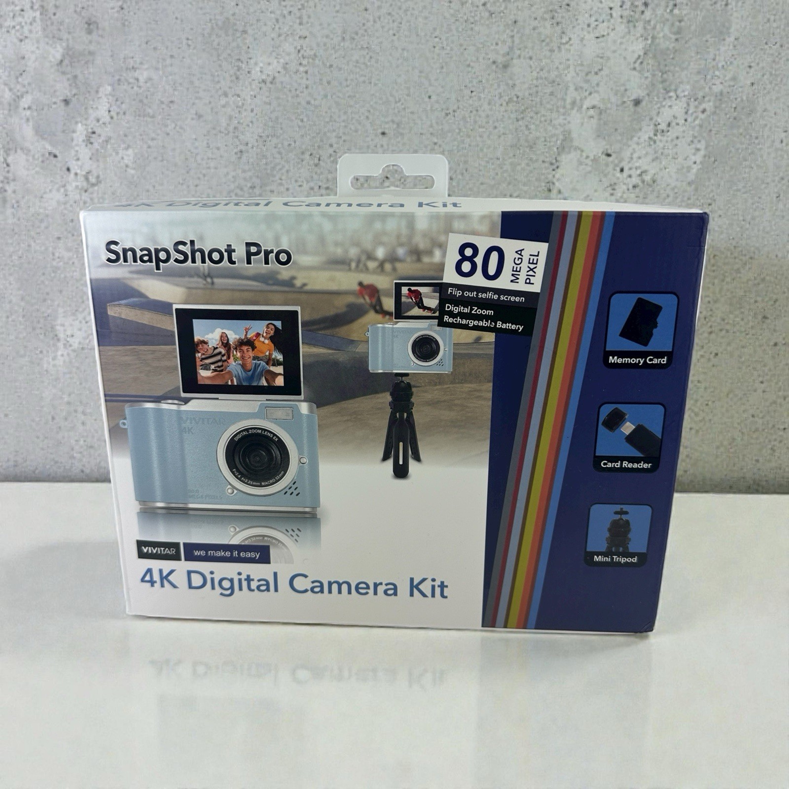 New! Blue Vivitar Snapshot Pro 4K Digital Camera Kit Video W/ Flip Out Screen