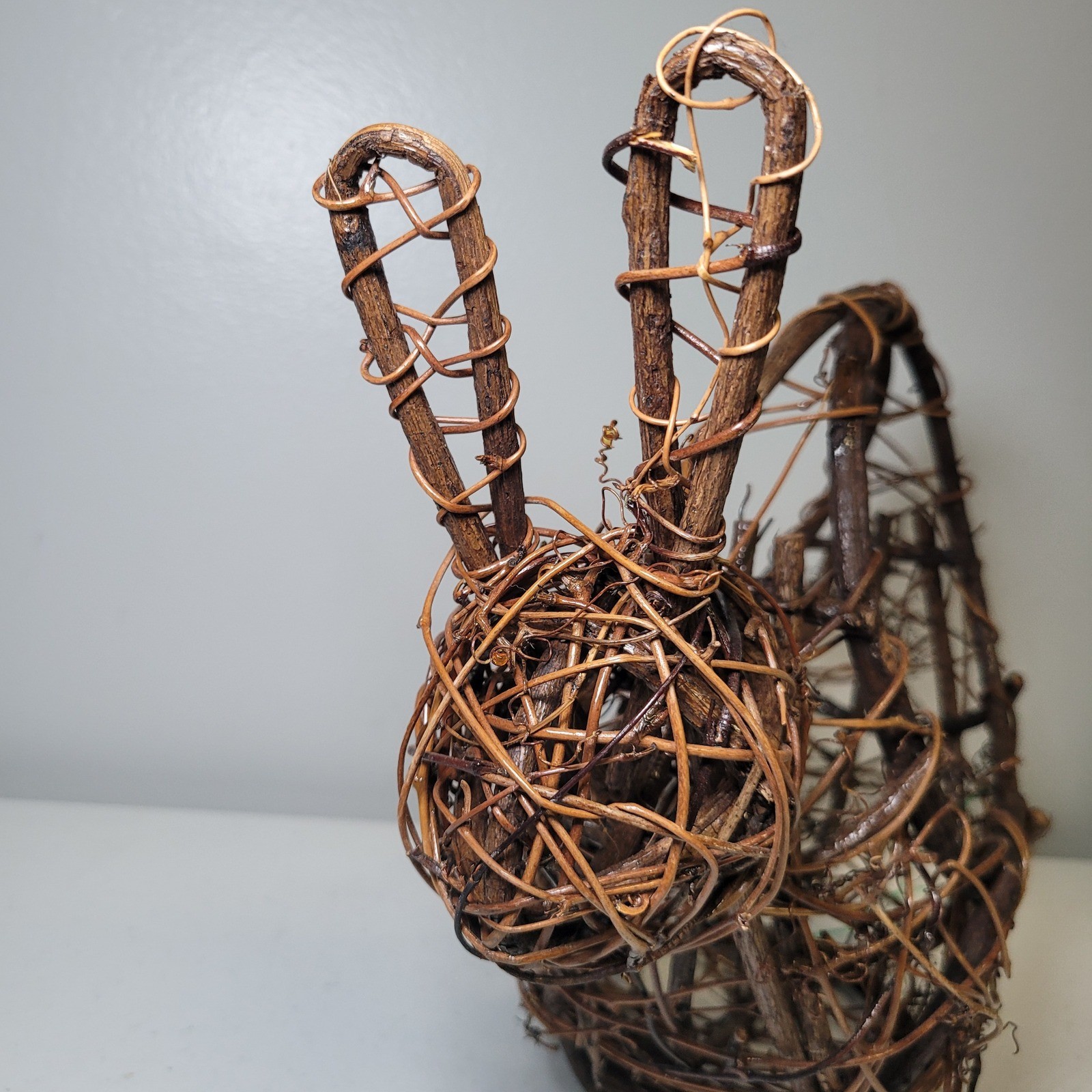 Rustic Bunny Rabbit Basket Egg Holder Grapevine Twig Easter Farmhouse Decor 10in