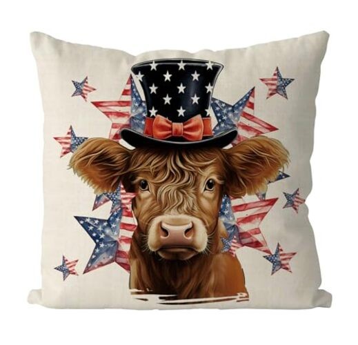 4th of July Pillow Covers 18x18 Inch American Patriotic Cow Stars Throw 18"x18"