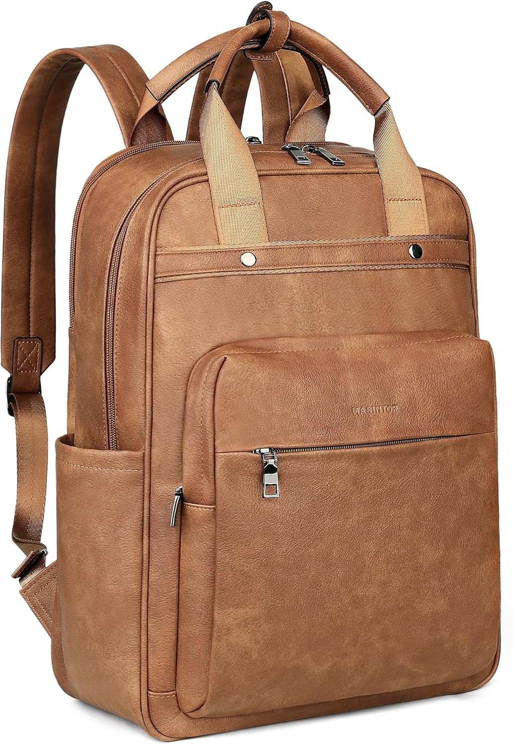 Leather Laptop Backpack for Women, Stylish Computer Mocha Brown
