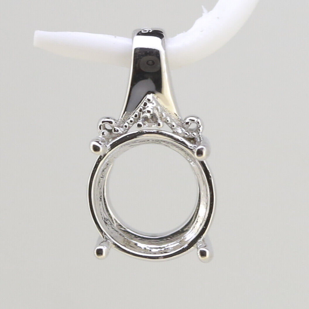 Sterling Silver Semi Mount Pendants Setting Round RD 10x10mm White Topaz