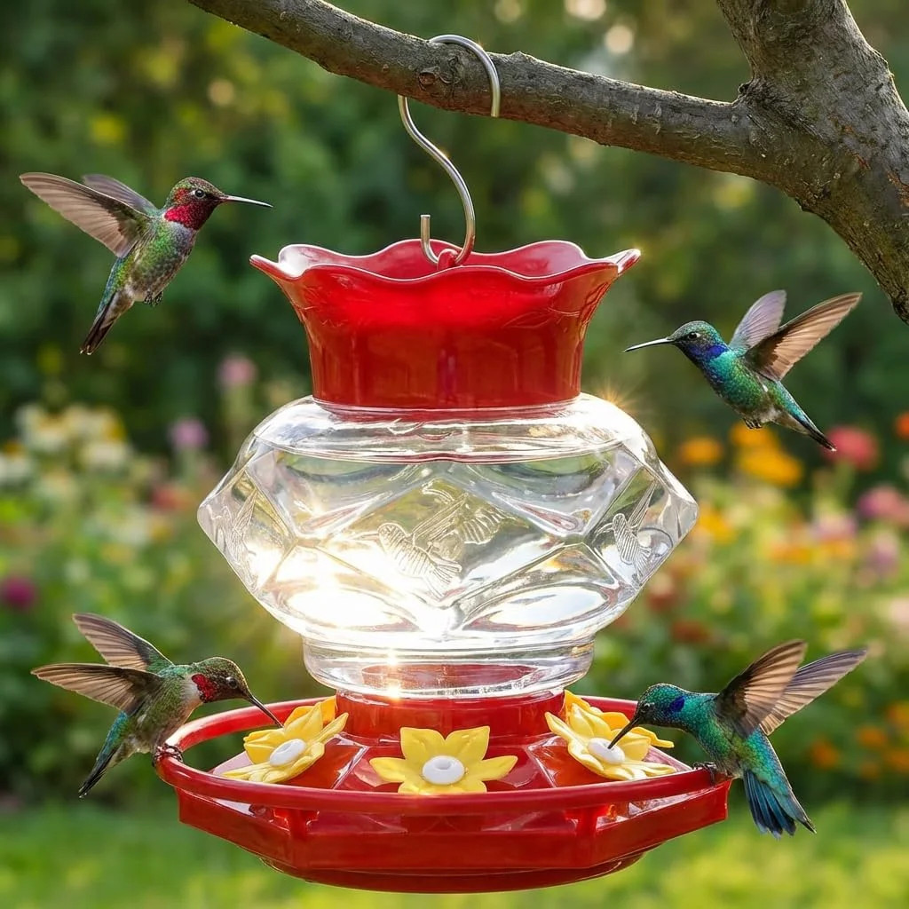 Fchstaer Plastic Hummingbird Feeders for Outdoors Hanging,1 Pack 18OZ Diamond Hu