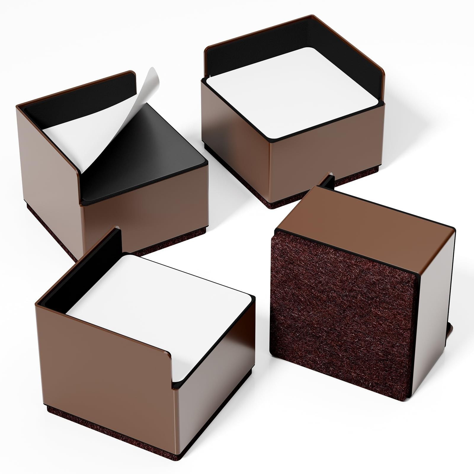 Bed Risers 2 inch Heavy Duty, 4 Pack Brown Square Metal Self-Adhesive, Oversi...