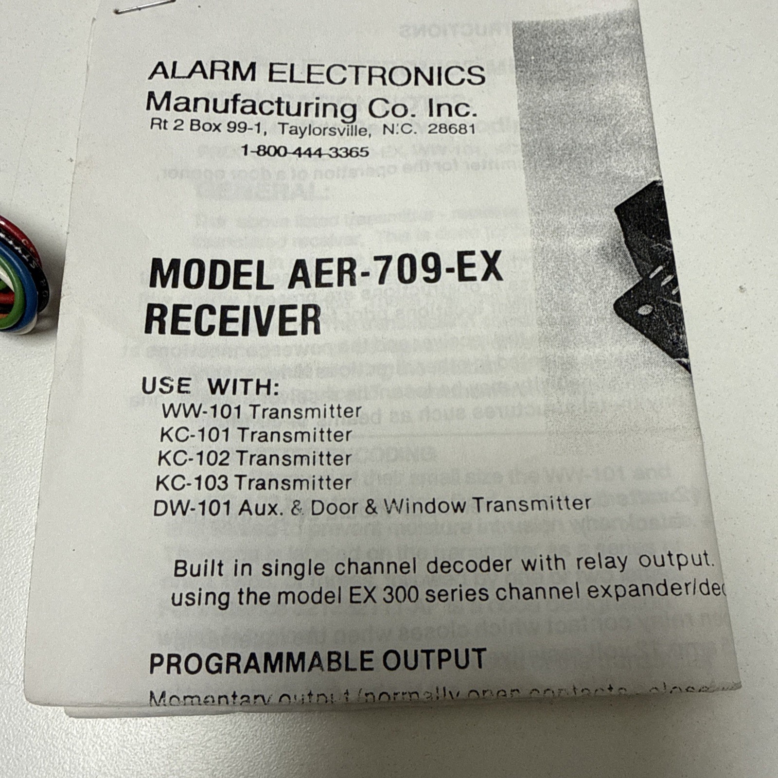 Alarm Electronics Manufacturing Co AER-709-EX 809 receiver