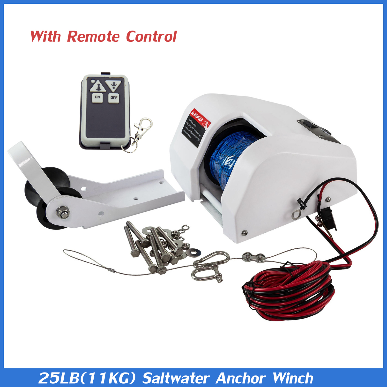 25 LBS Boat Electric Anchor Winch With Remote Wireless Control Marine Saltwater