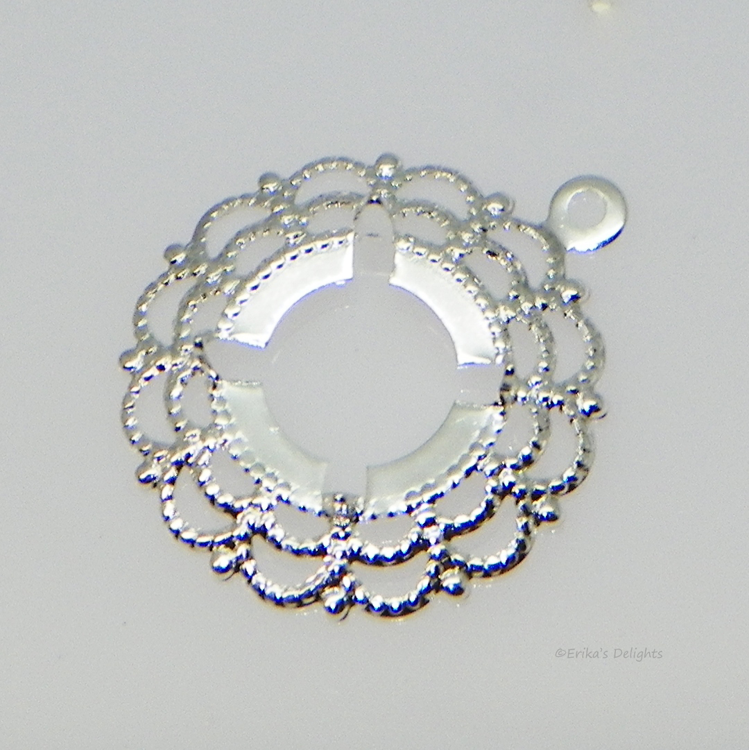 (4mm - 18mm) ROUND Silver Plated Filigree Cabochon (Cab) Dangle Drop Setting