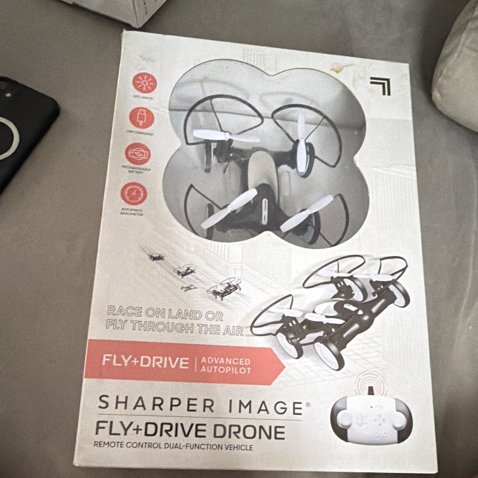 Sharper Image Fly+Drive Quadcopter Drone 2.4GHz Remote Control w/ LED Lights