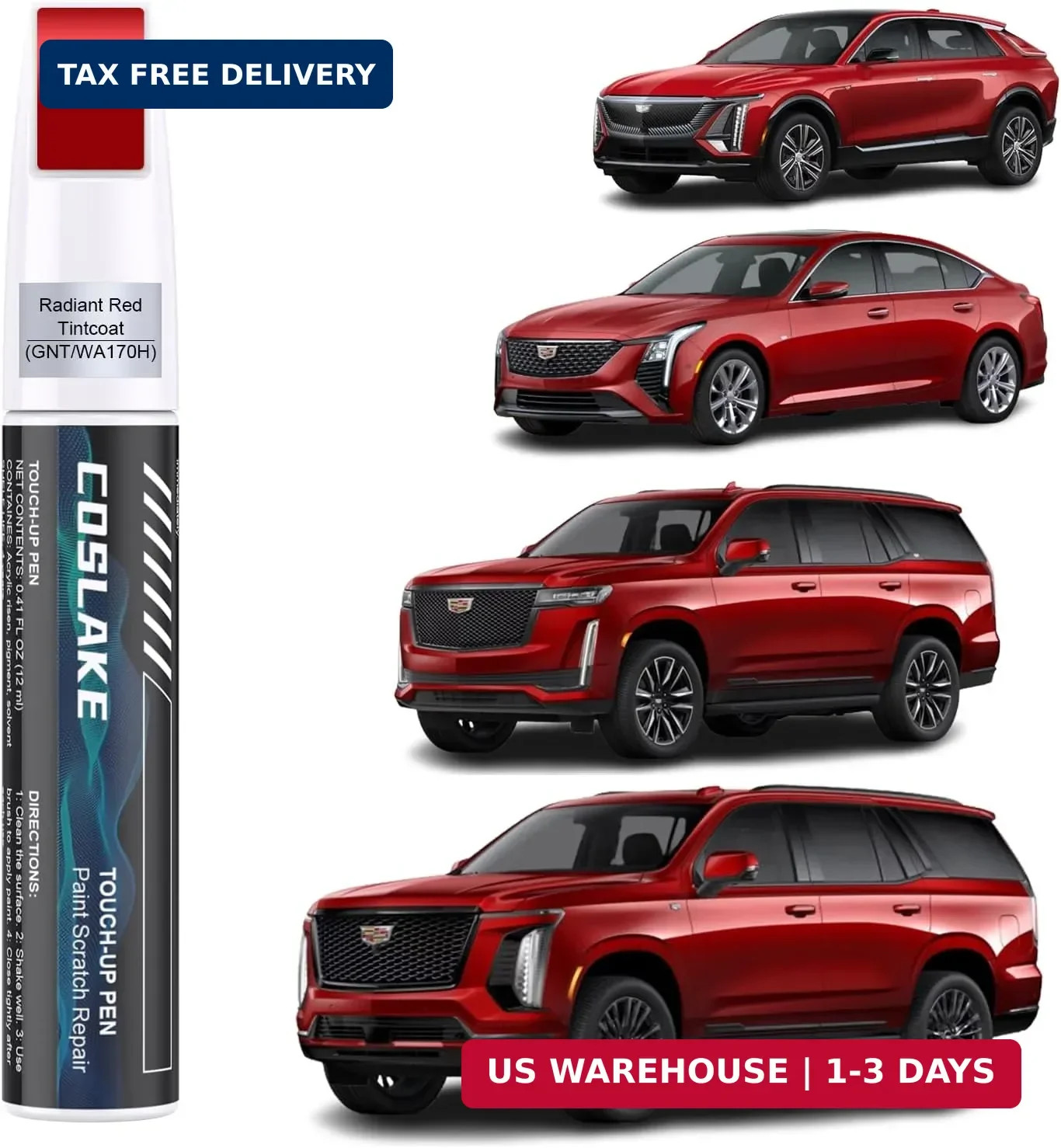 Touch up Paint Kit, Radiant Red Tintcoat GNT WA170H for Cadillac, Scratch Repair