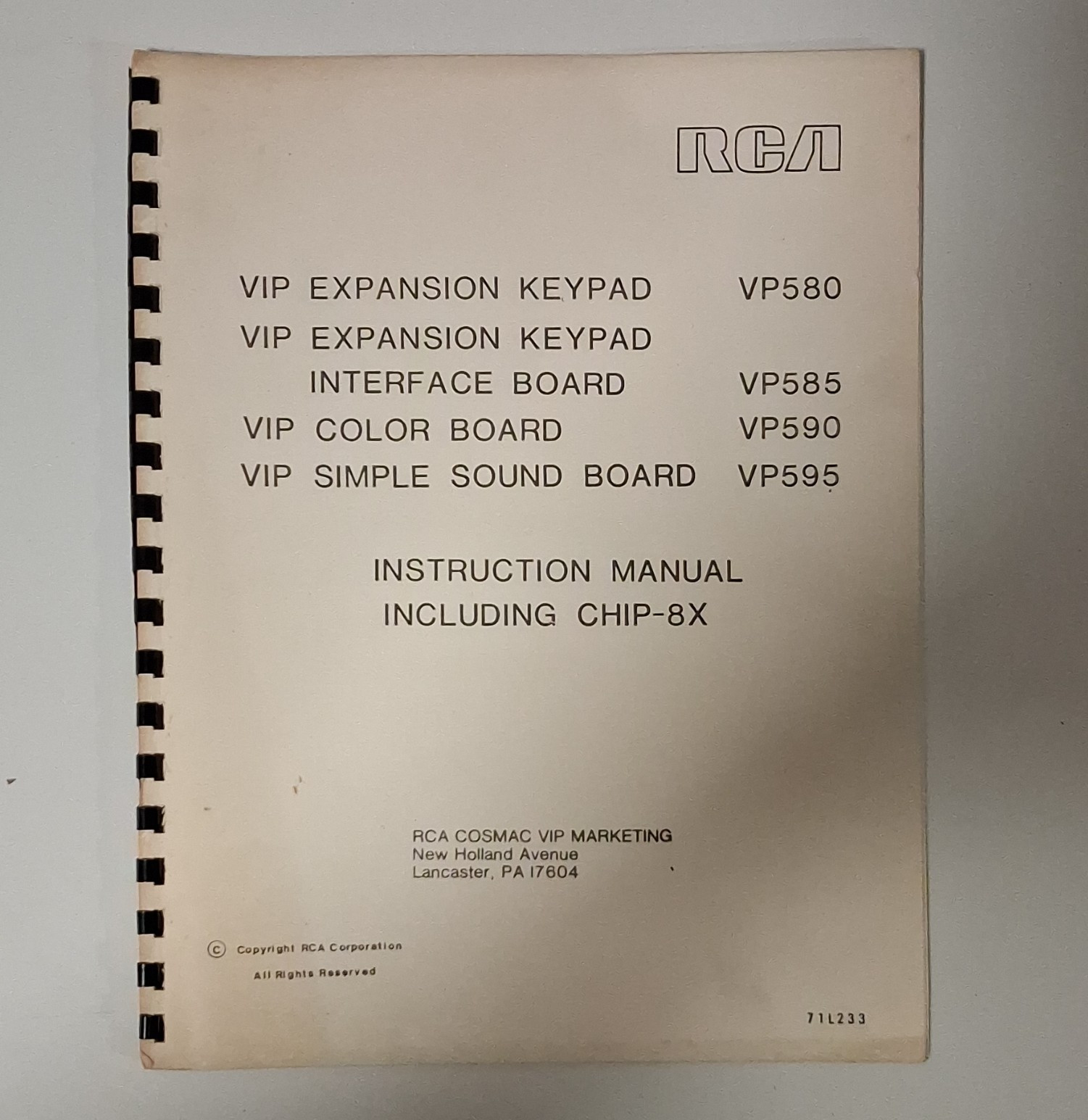 RCA COSMAC VIP Instruction Manual VP580 VP585 VP590 VP595 Including CHIP-8X