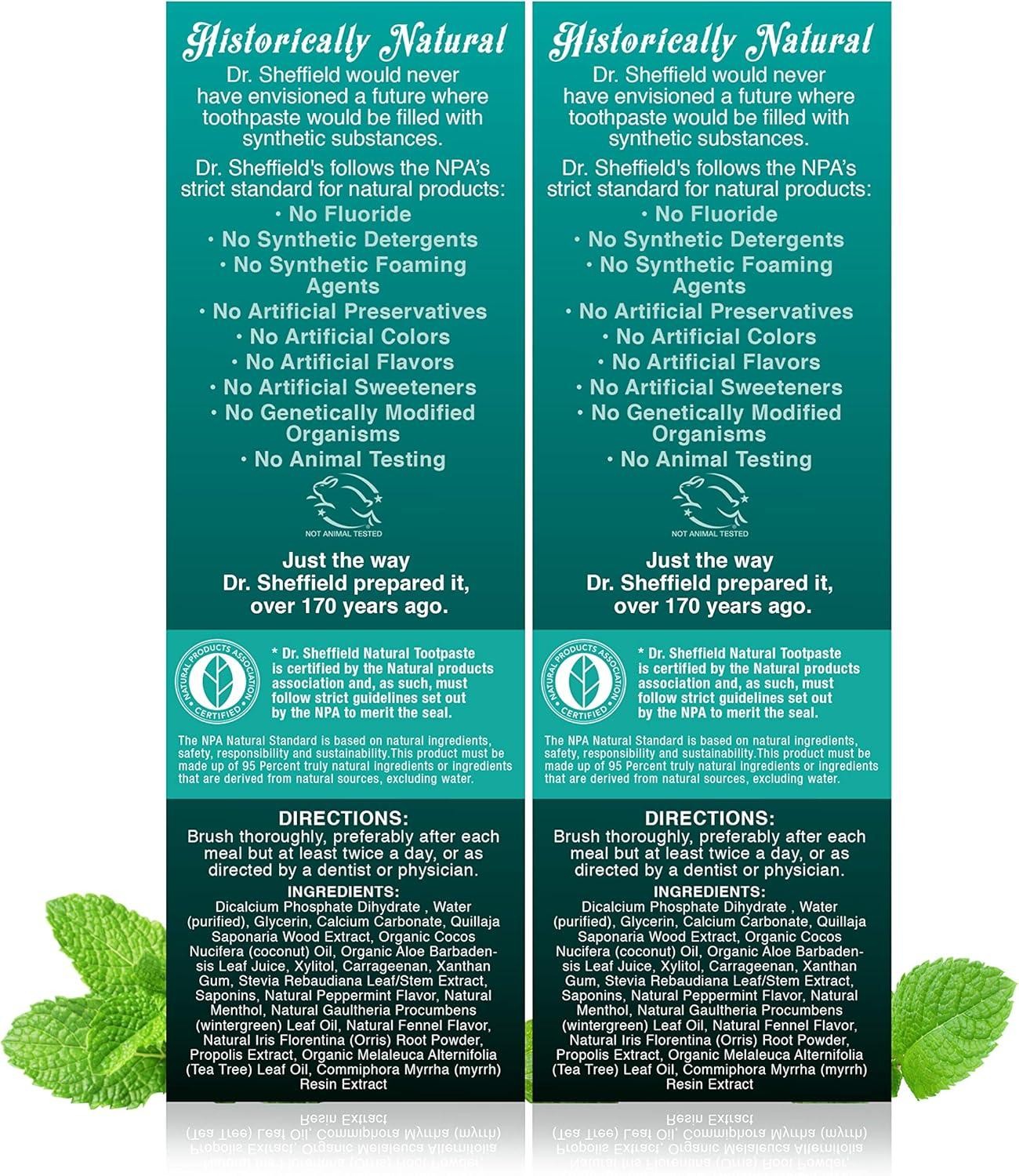 Dr. Sheffieldâs Certified Natural Toothpaste (wintergreen) - Great Tasting, Fl