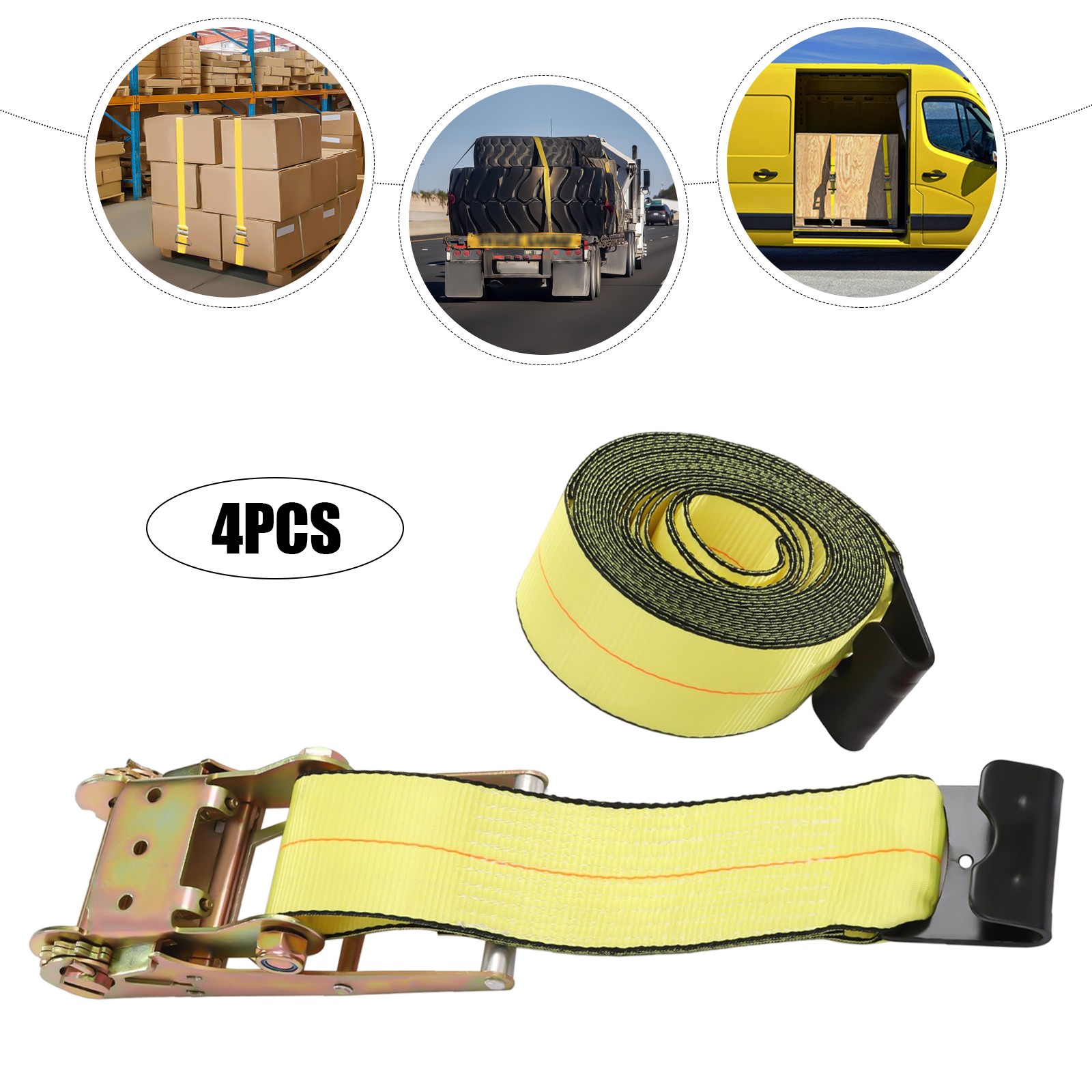 4" X 30ft Ratchet Straps W/ Flat Hooks Flatbed Truck Trailer Tie Down