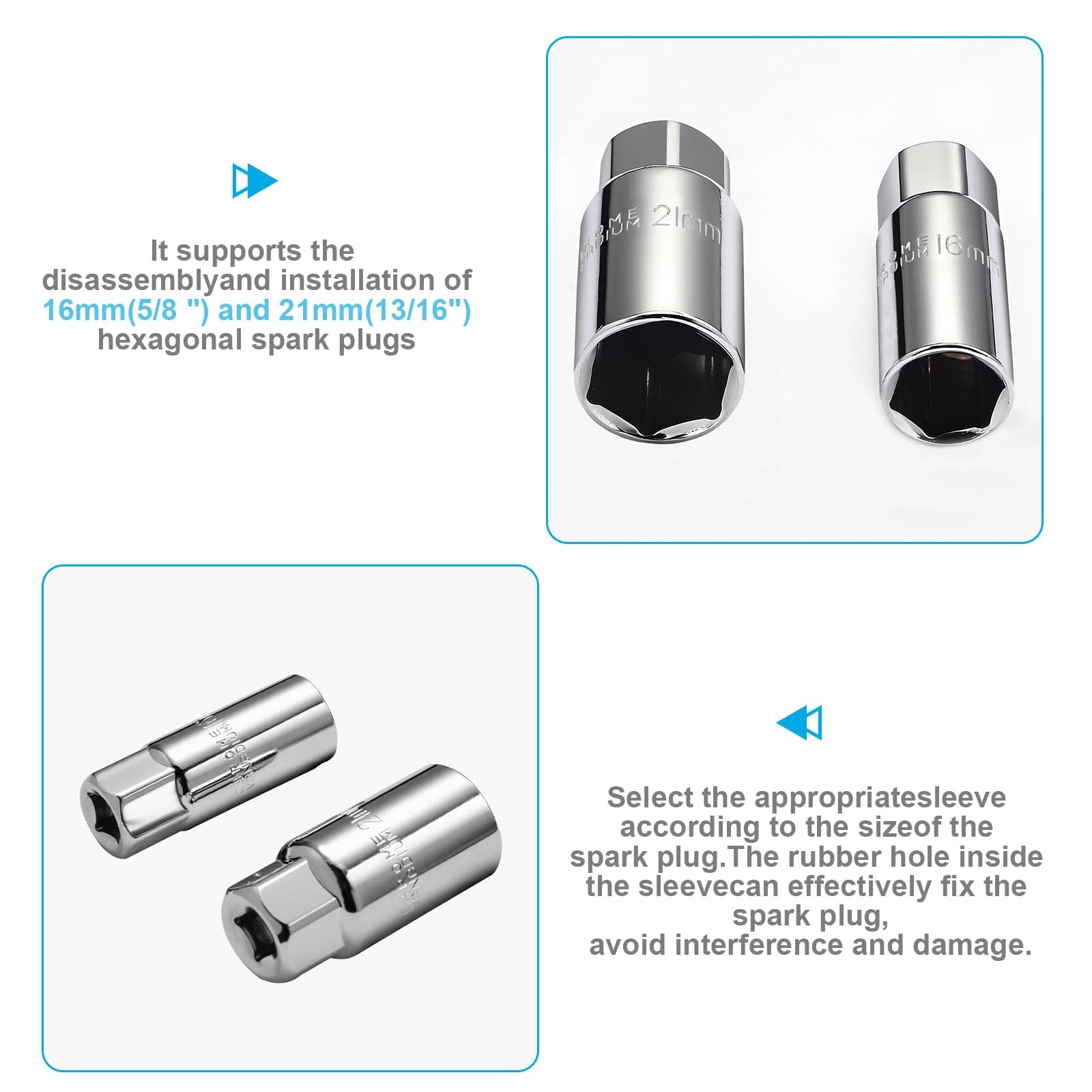 Spark Plug Socket Wrench, THandle 3PCS Universal 5/8 & 13/16 Inch
