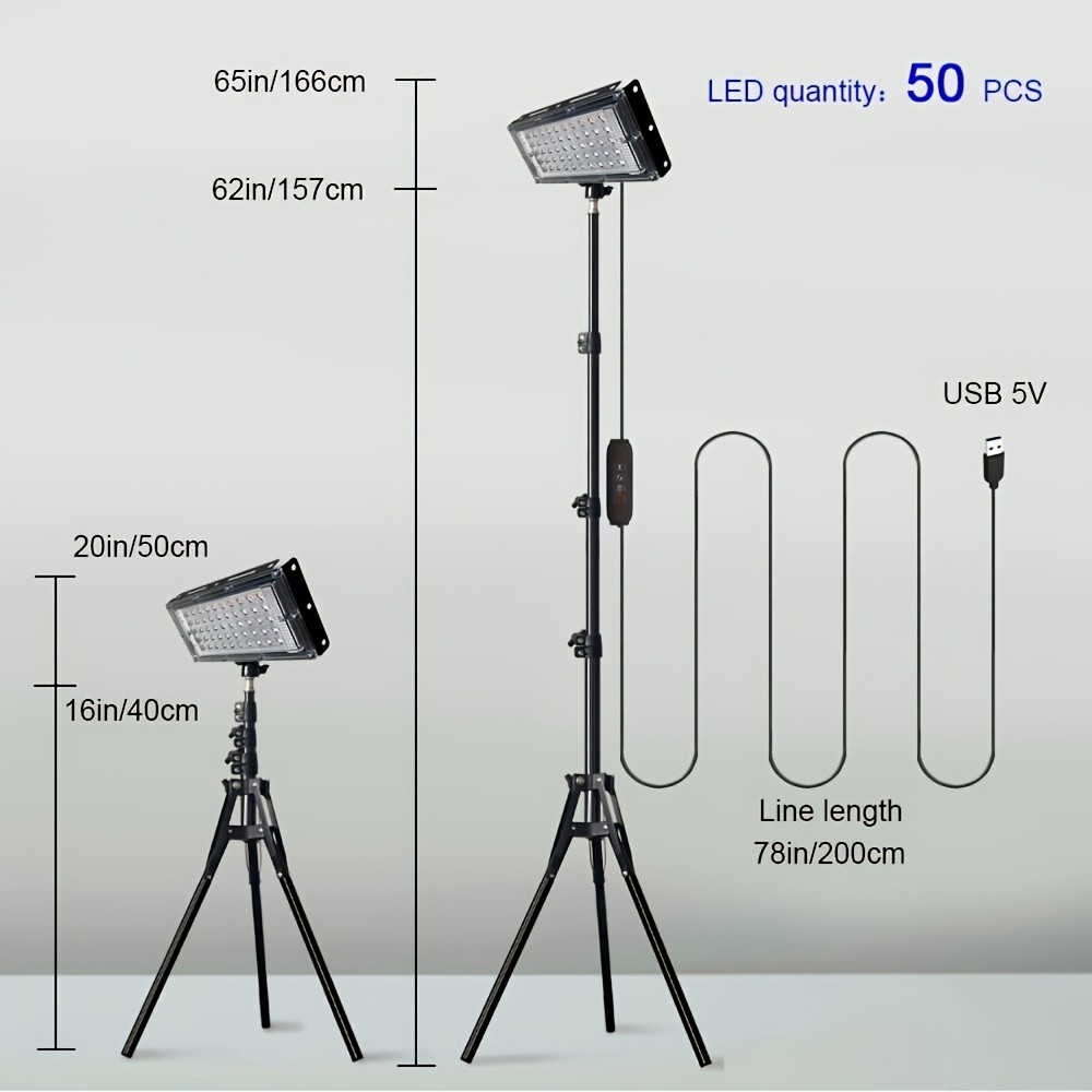 2PCS Camping LED Work Light w/ Tripod Stand Adjustable, Portable LED Flood Light
