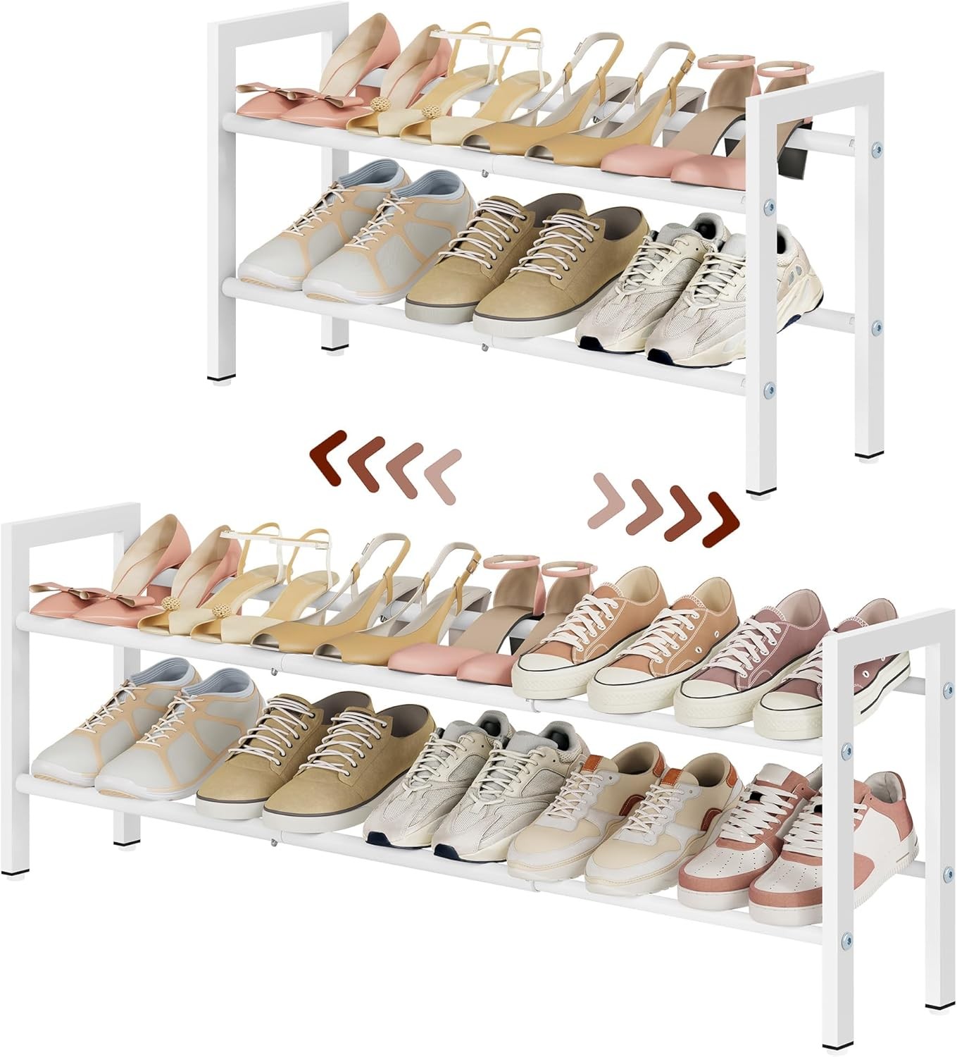 2-Tier Expandable Shoe Rack, Adjustable Shoe Shelf Storage Organizer Space