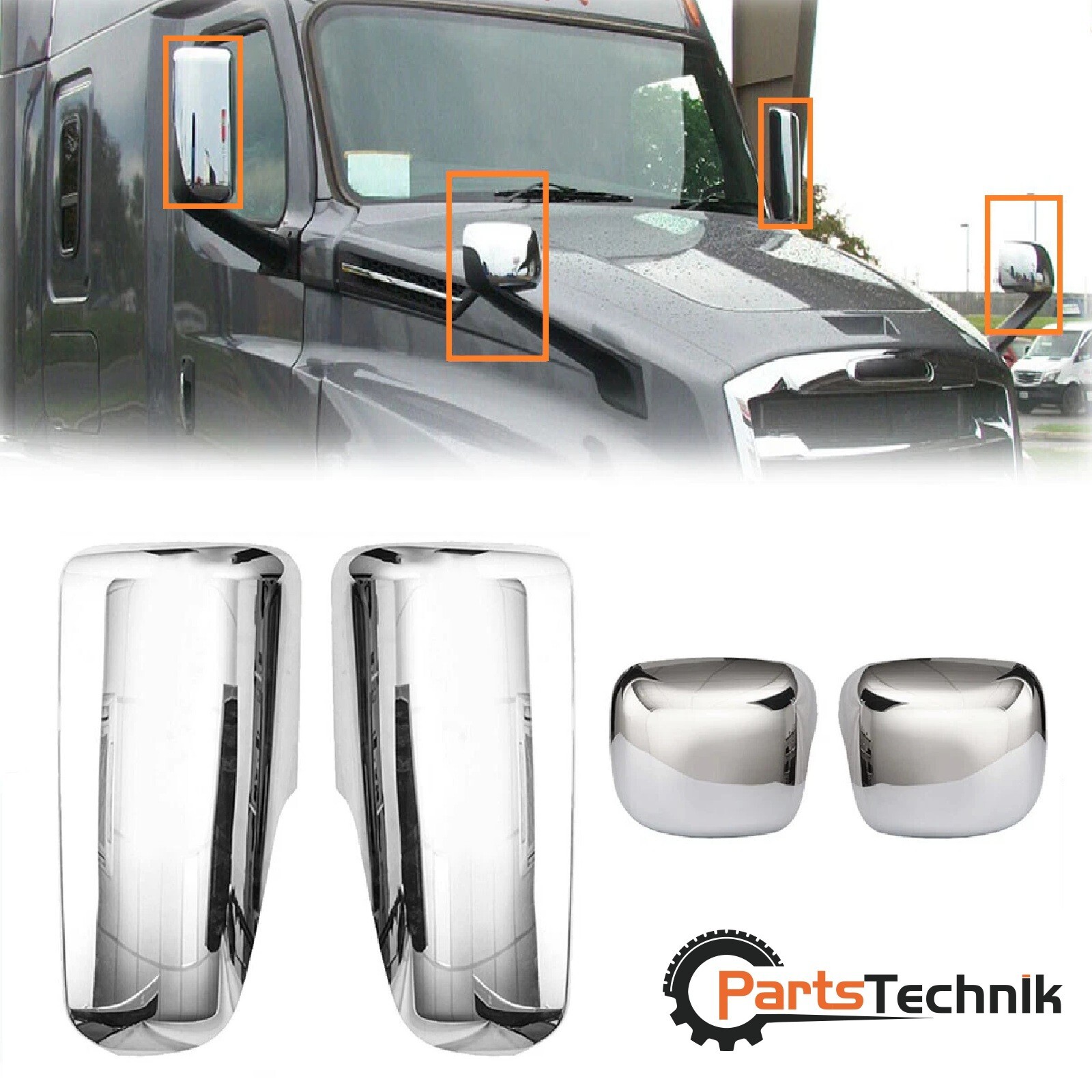For 2018-2023 Freightliner Cascadia Chrome Door Mirror&Hood Mirror Cover LH&RH