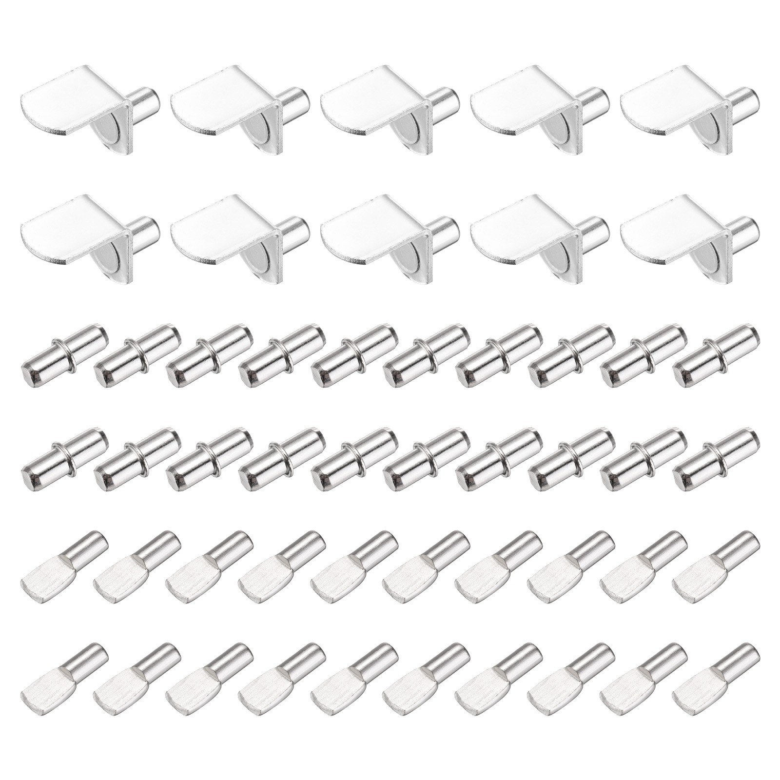 60pcs Shelf Support Peg 5mm/0.2" Combination Style Steel, Silver Tone