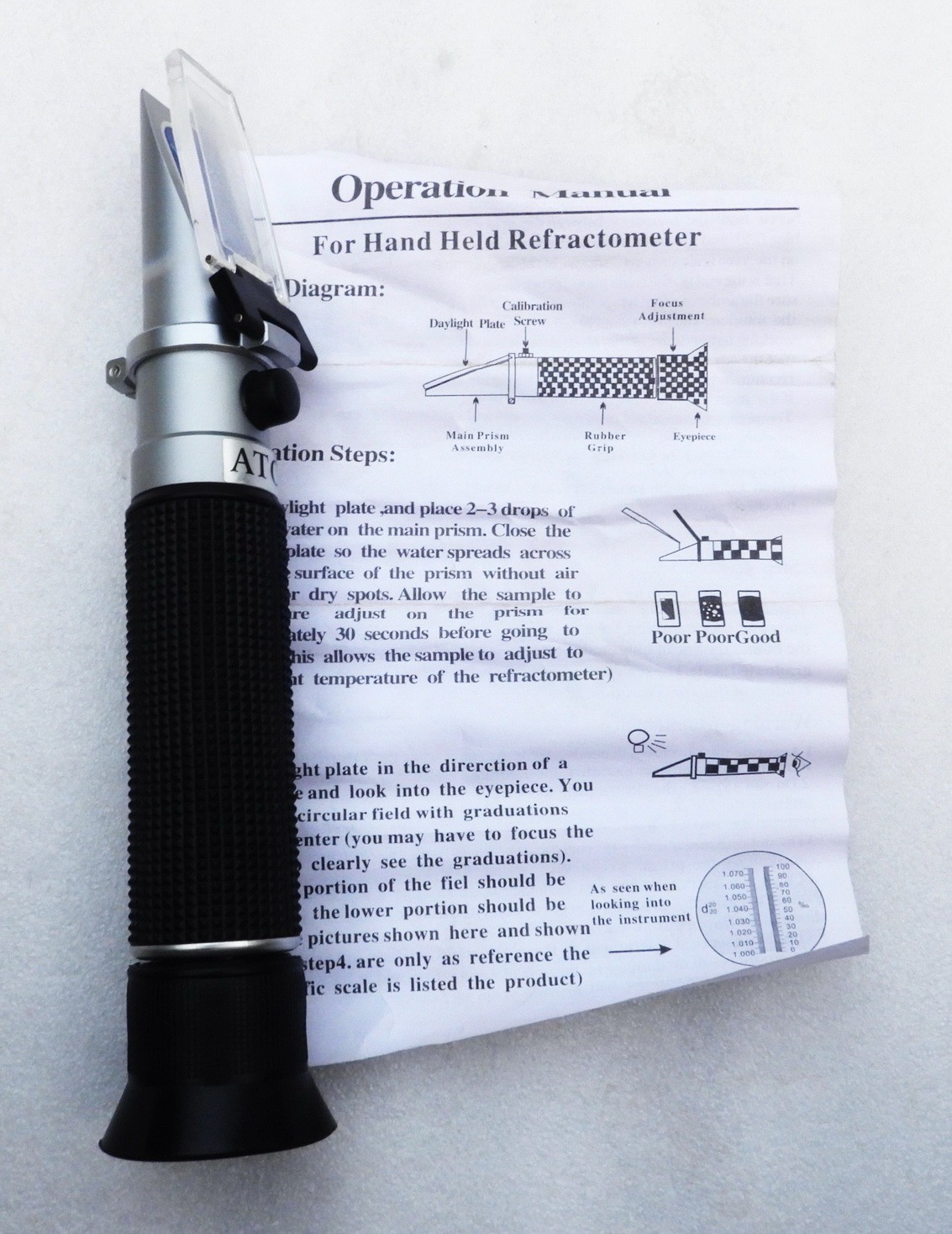 NOS ATC PORTABLE COMPACT HAND HELD REFRACTOMETER DEVICE WITH CASE