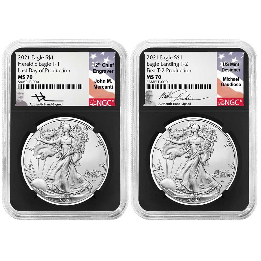 2021 $1 T1 and T2 American Silver Eagle Set Last Day & First Day Production