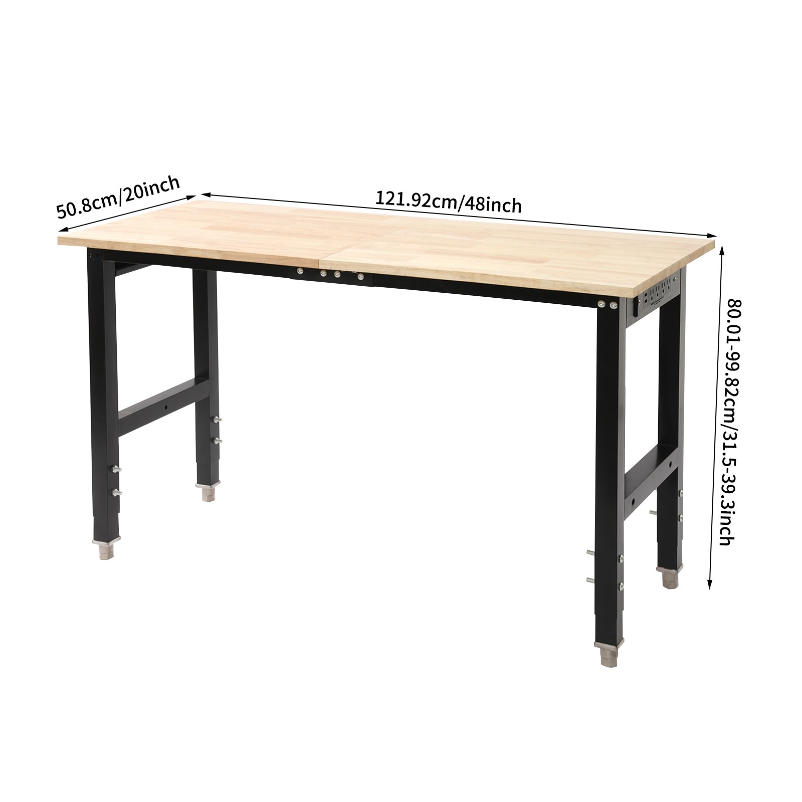 Max 2000 lbs Adjustable Height Workbench W/Power Outlets Heavy-Duty Work Table