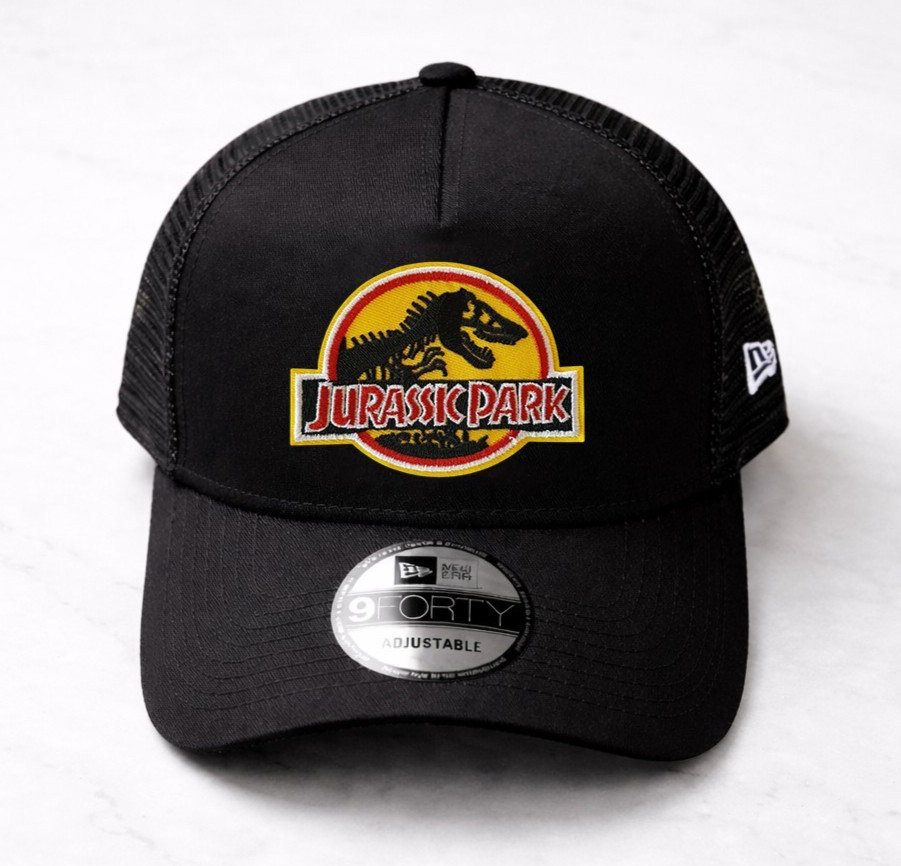 Jurassic Park 9Forty New Era Black Mesh Trucker Hat, Unisex Hat, Embroidery Logo