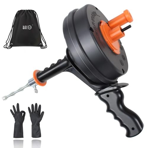 25Ft Drain Auger, Heavy Duty Plumbing Snake with Drill Adapter, Orange-25FT