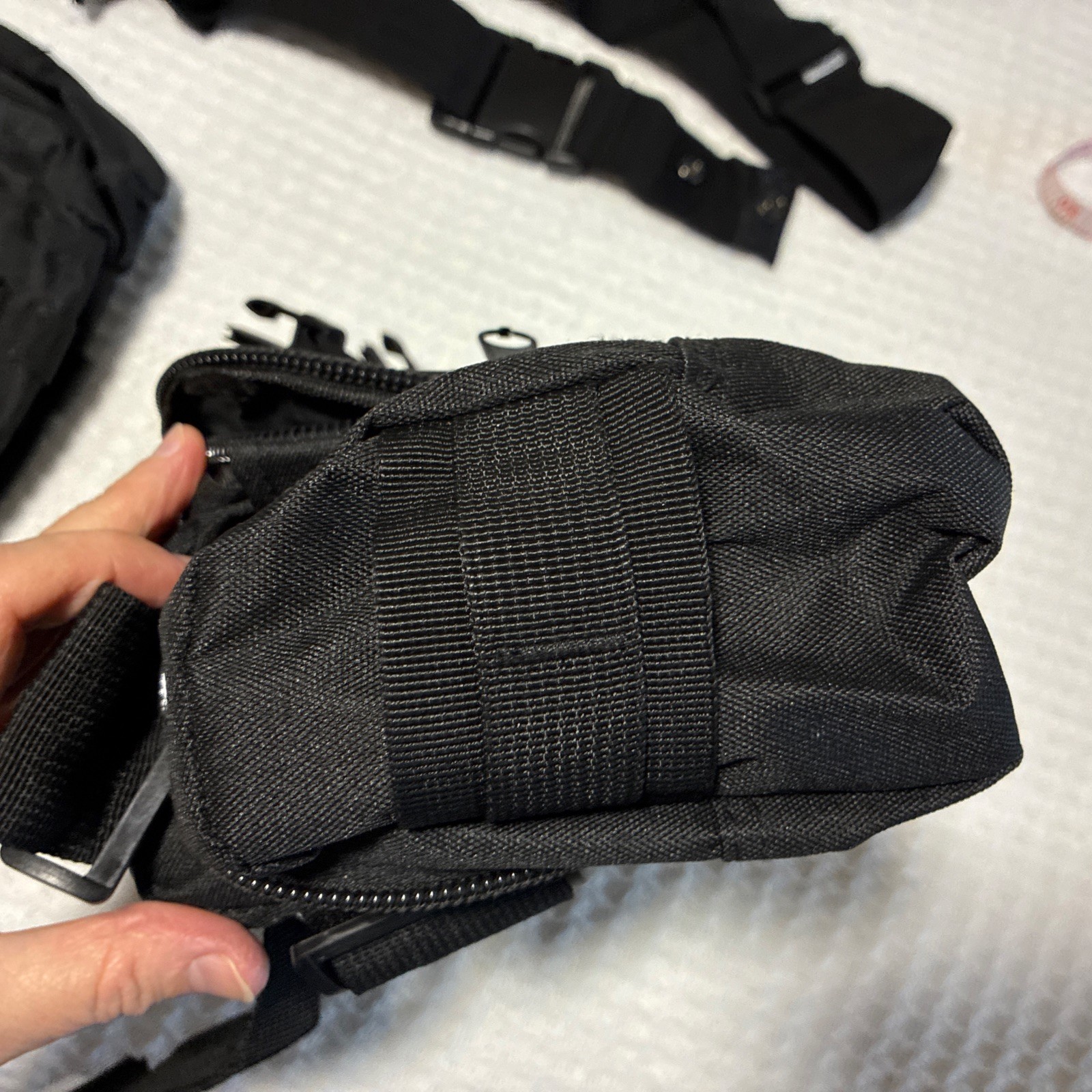 2 Black Bags Nylon Small 5 Pockets With Straps New
