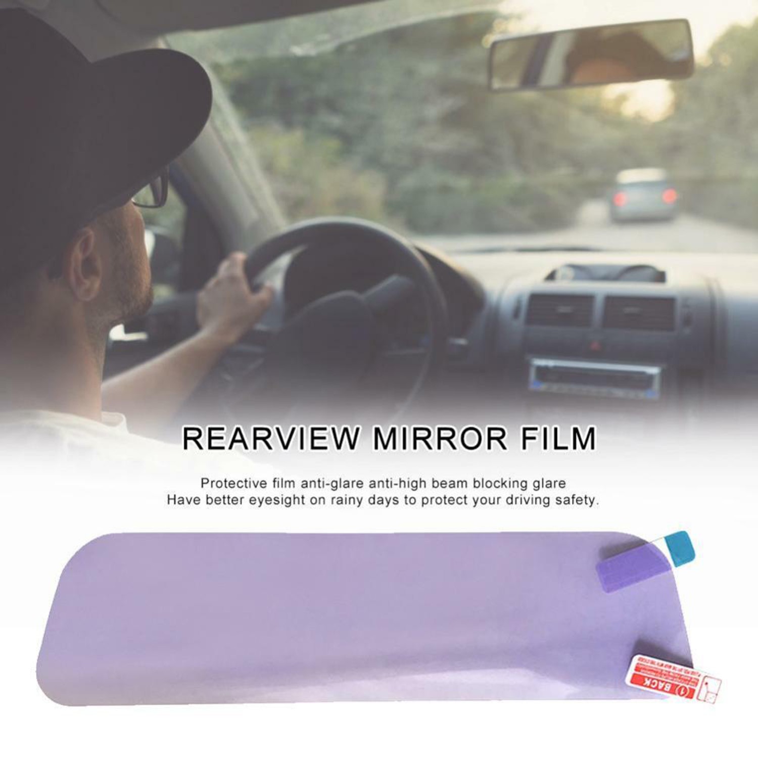 Car Inner Rearview Mirror Anti-glare Film Anti-reflective Sticker 200*50mm