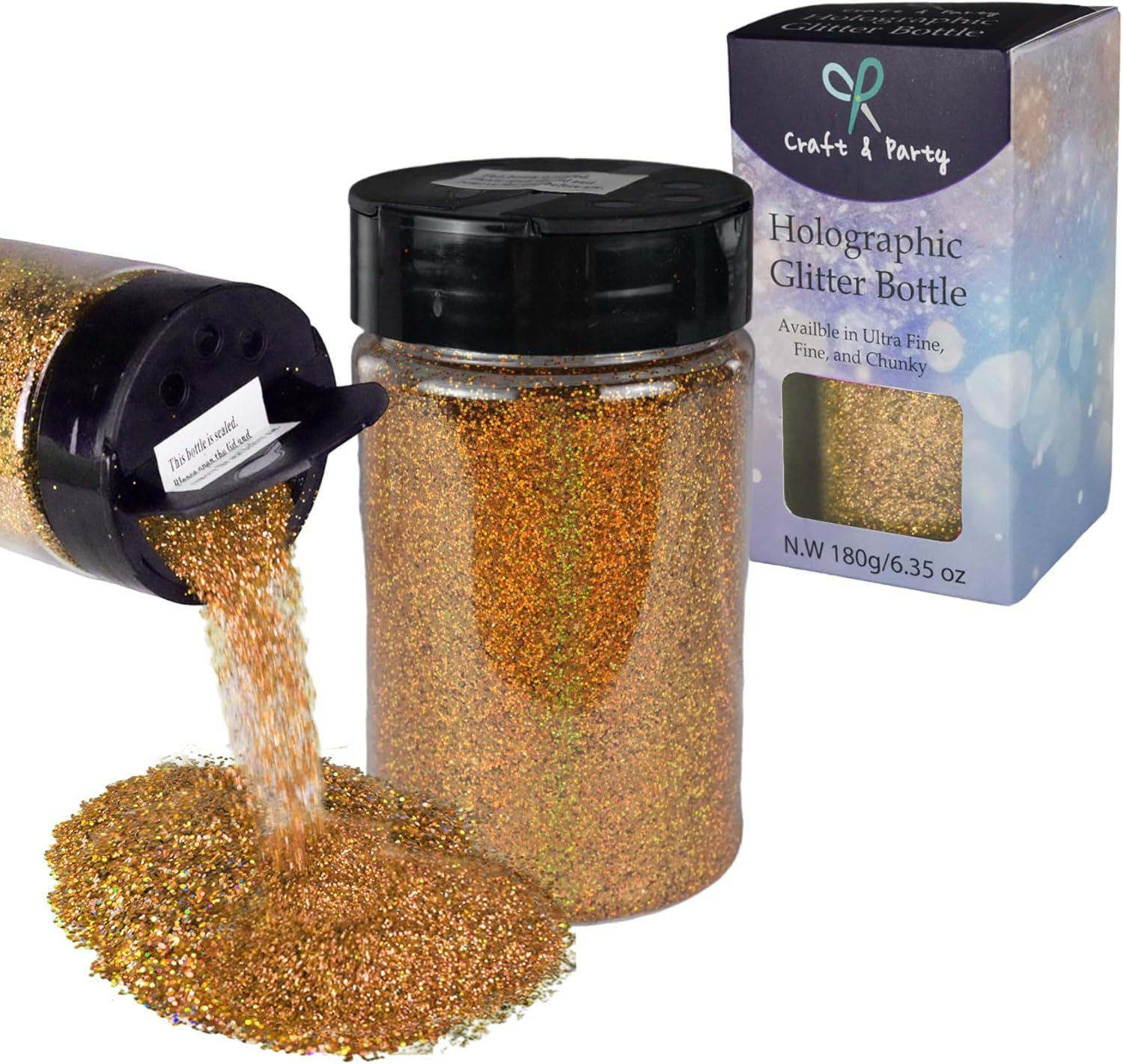 Holographic Gold Glitter Powder, 6.35Oz - Fine Glitter for Craft, Hair, Nail and