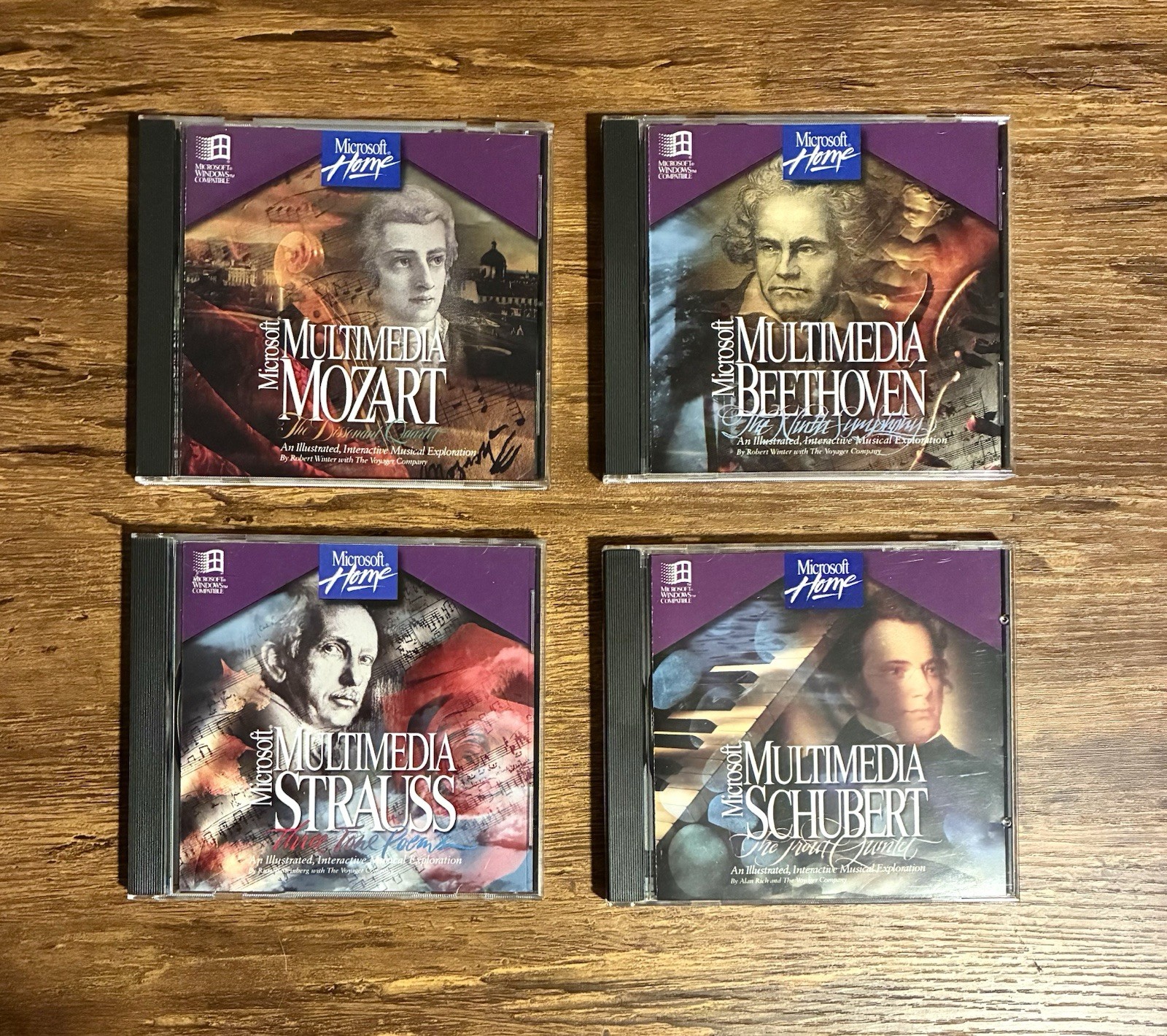 4 CD-ROM LOT Microsoft Windows Multimedia Beethoven Schubert Mozart Strauss EX!