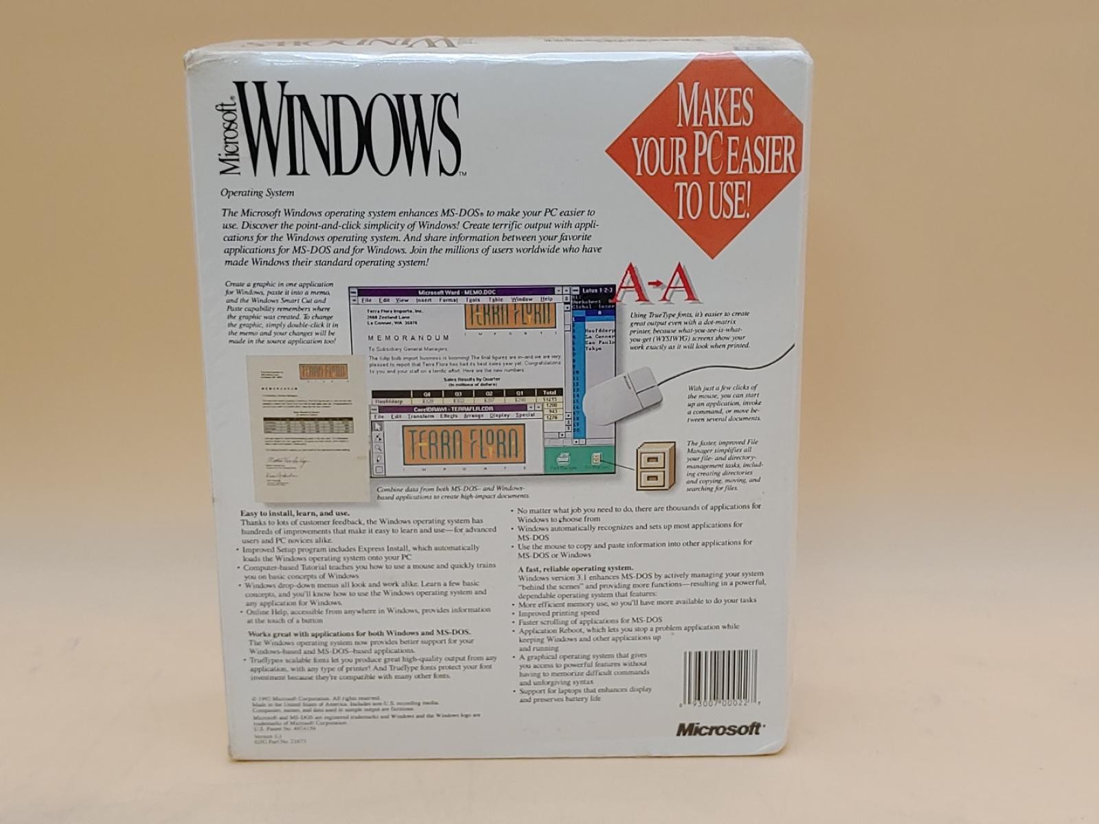 Microsoft Windows 3.1 Retail Box Floppy 3.5" **SEALED**
