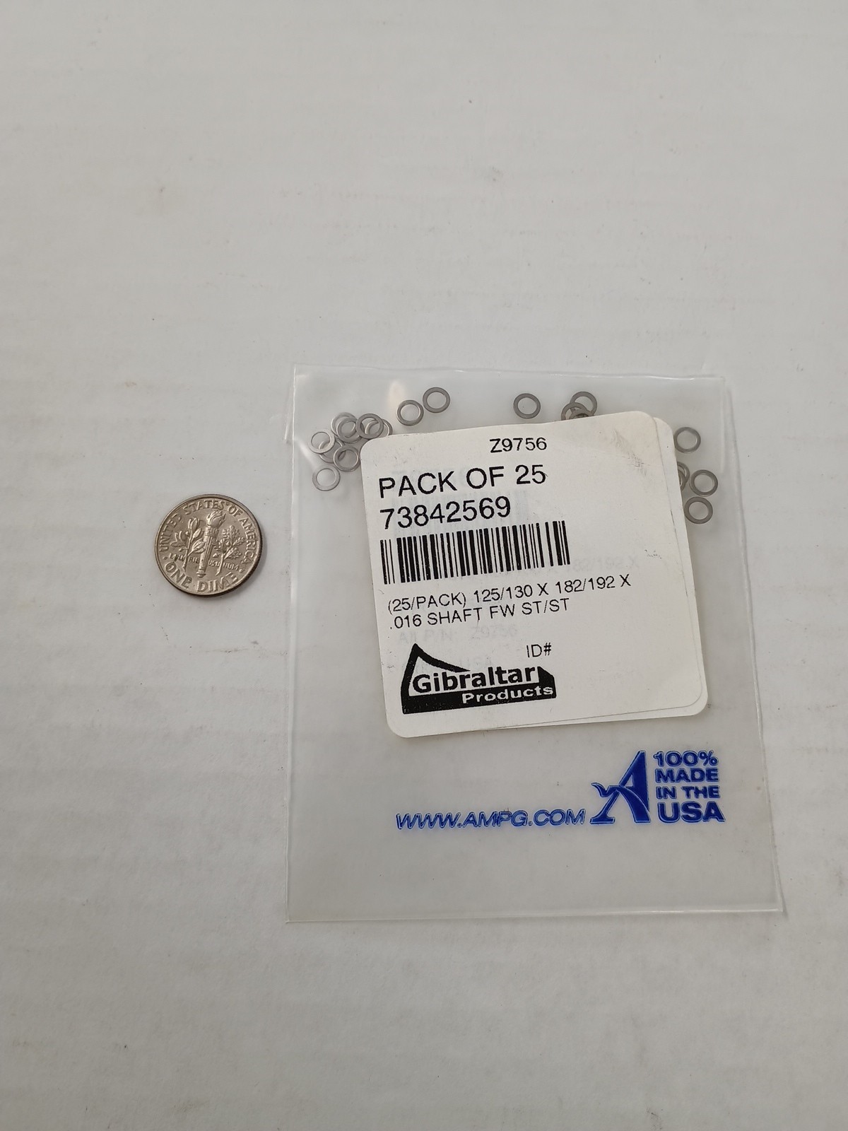 Gibraltar SS Shims 125/130 x 182/192 x .016 Shaft FW ST/ST  Z9756  25pcs