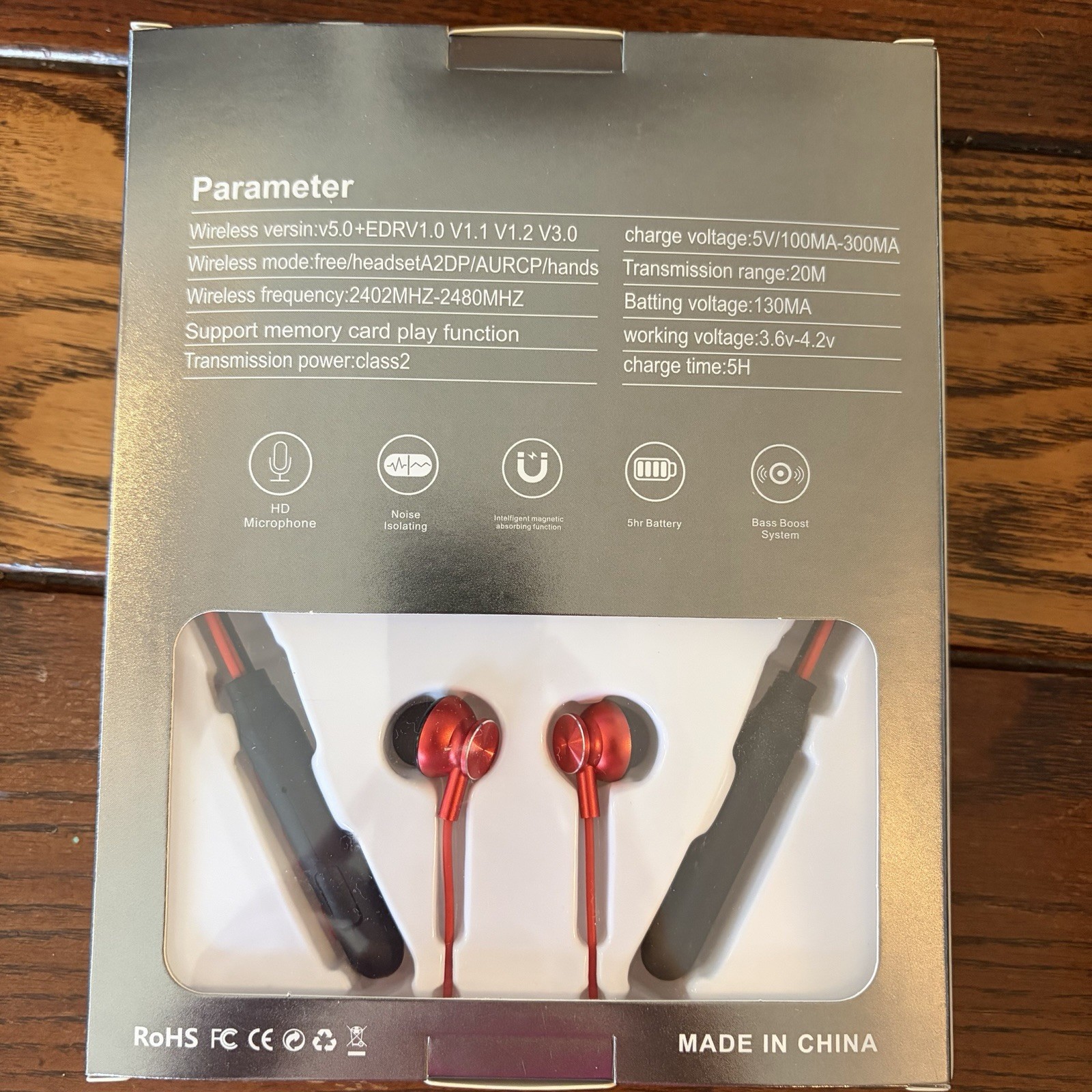 Wireless Sport Headphones Red Remote Camera Control Super Bass iOS / Android