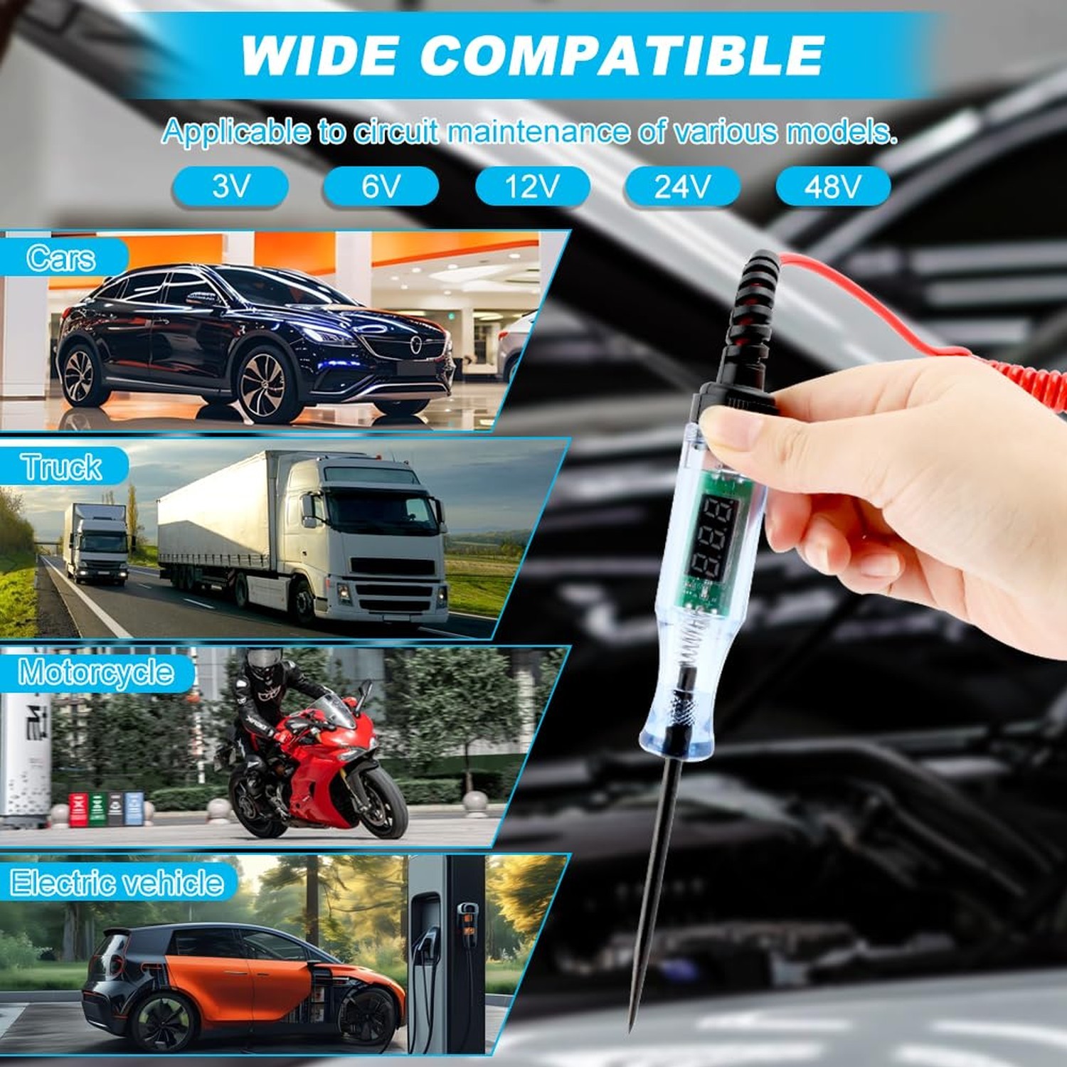 Automotive Test Light with 3-48V LED Digital Display, Auto Bidirectional Volt...