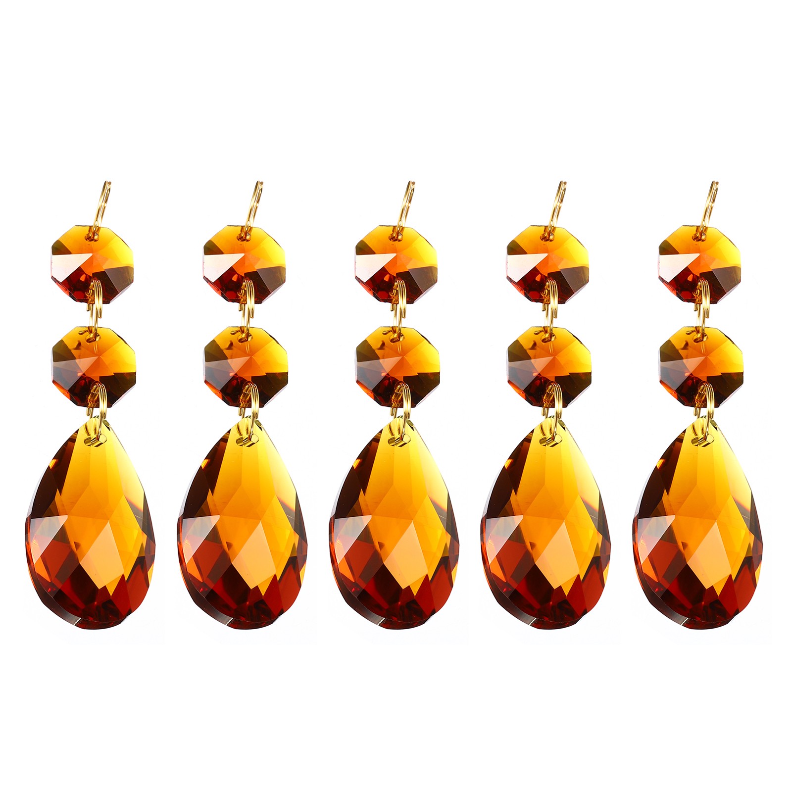 5Pcs 38mm Brown Crystal Teardrop w 14mm Octagonal Bead Brown