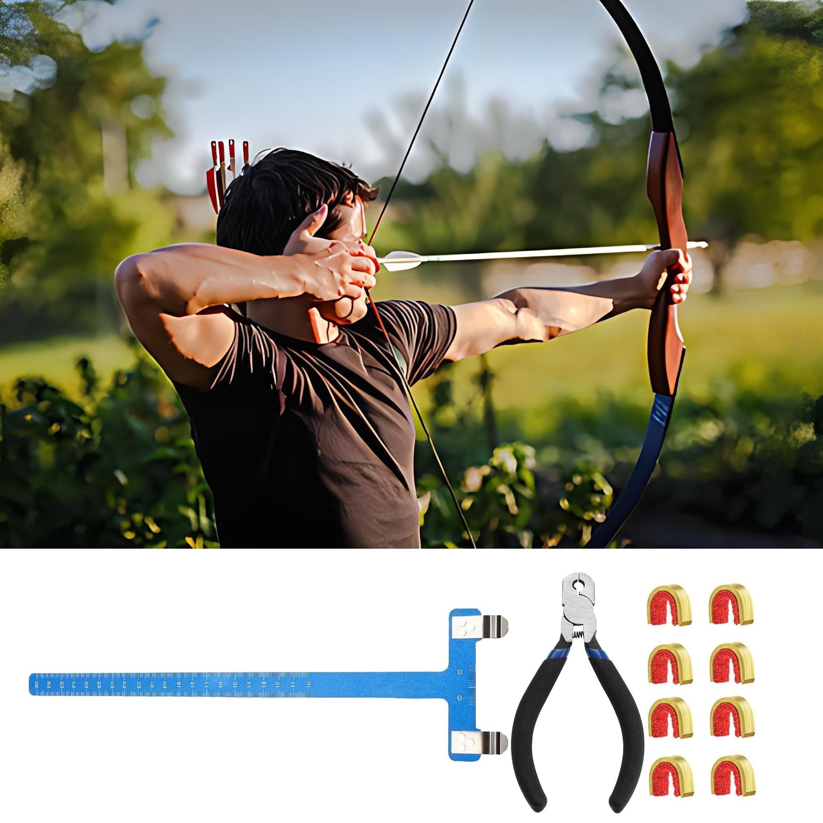 8Pcs Archery Nocking Point Set T Square Ruler Pliers Recurve Compound