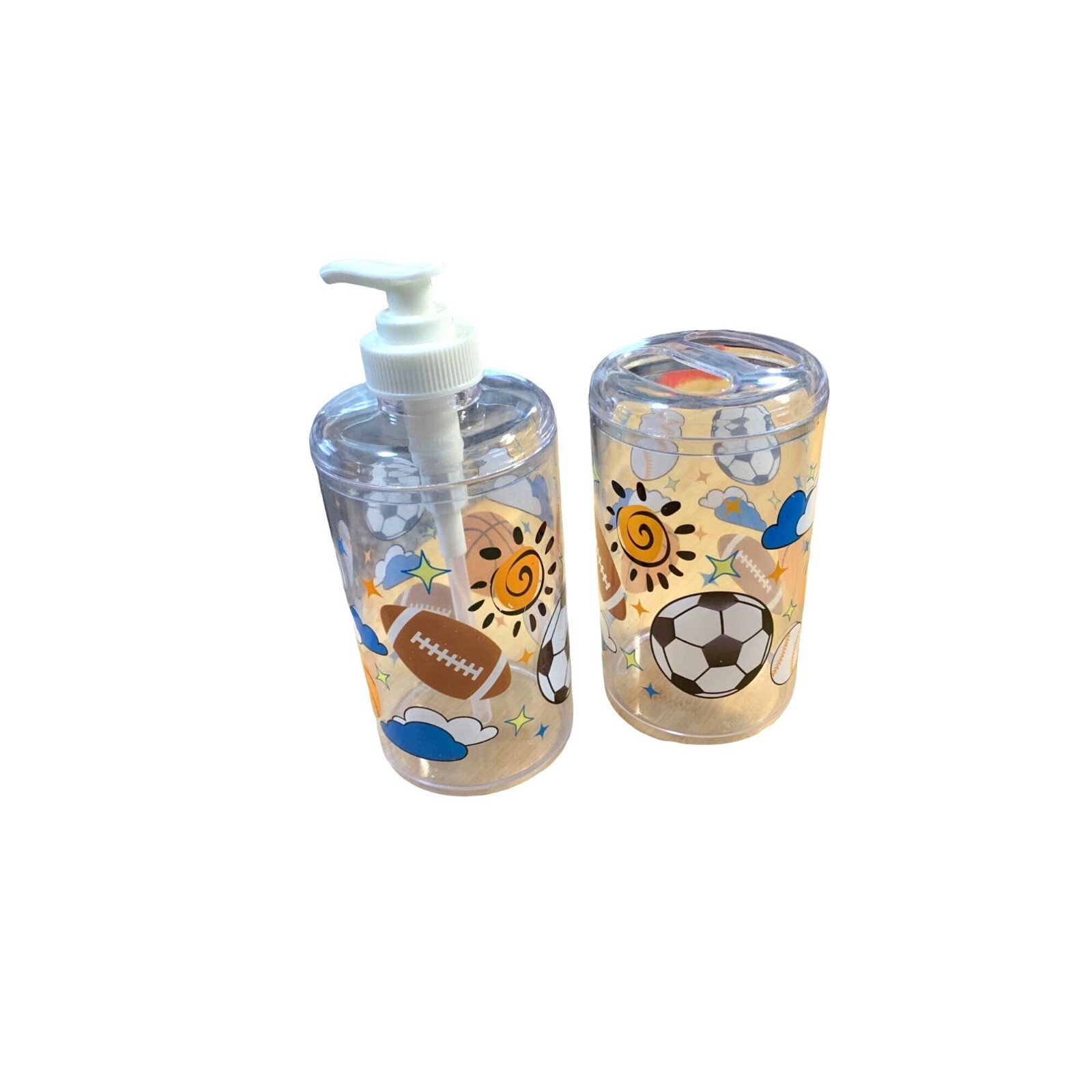 New Sports Hard Plastic Bath Accessory Set 2 pc Dispenser Toothbrush holder clea