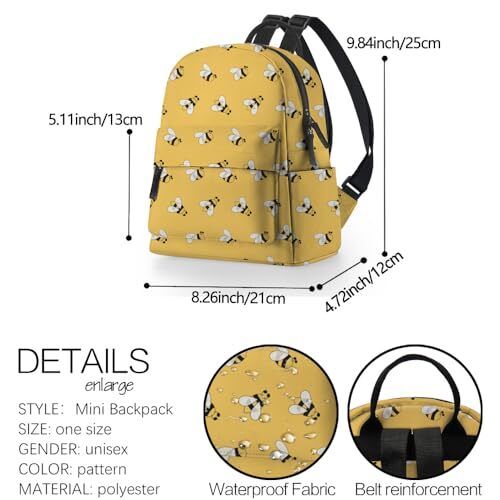 Mini Backpack for Women - Cute Print Small Backpack Purse with Ample Bee