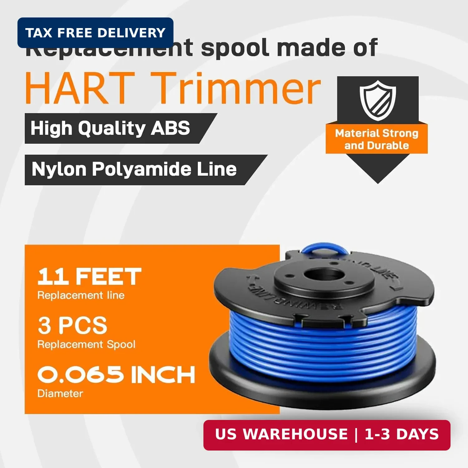 3Pack .065" String Pre-Wound Spool Compatible with Hart Auto-Feed String Trimmer