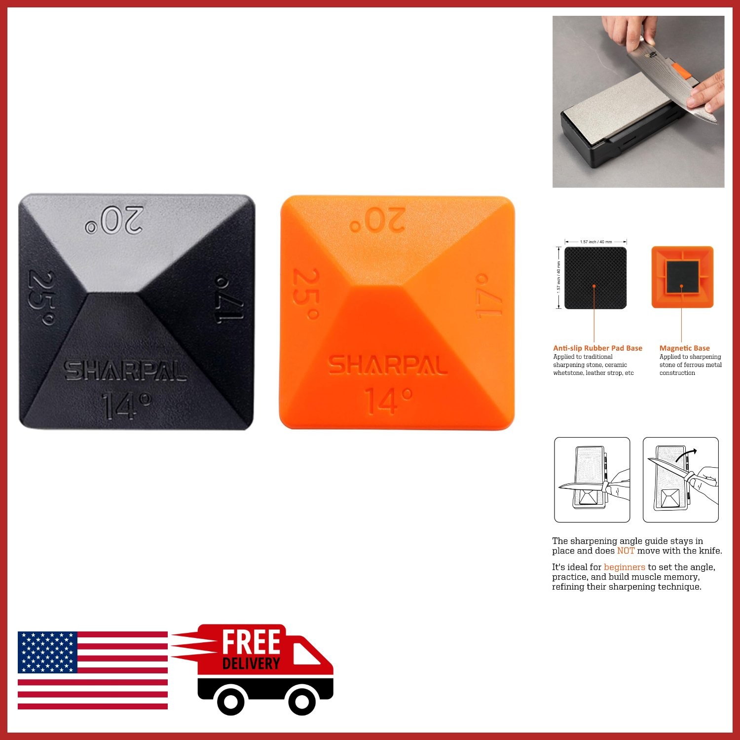 Black and Orange Angle Pyramid Sharpening Guide 2-Pack for Exact Blade Angles