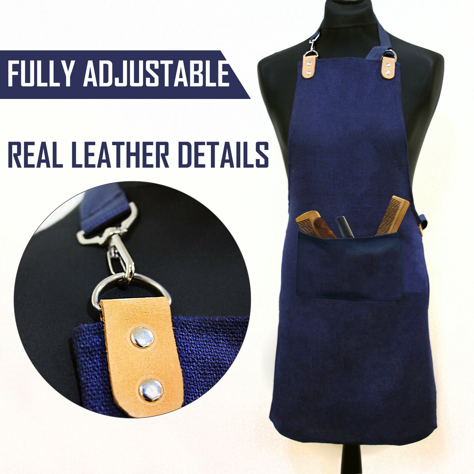Fully Adjustable Apron with Front Pocket in Blue Color Unisex Working Wear