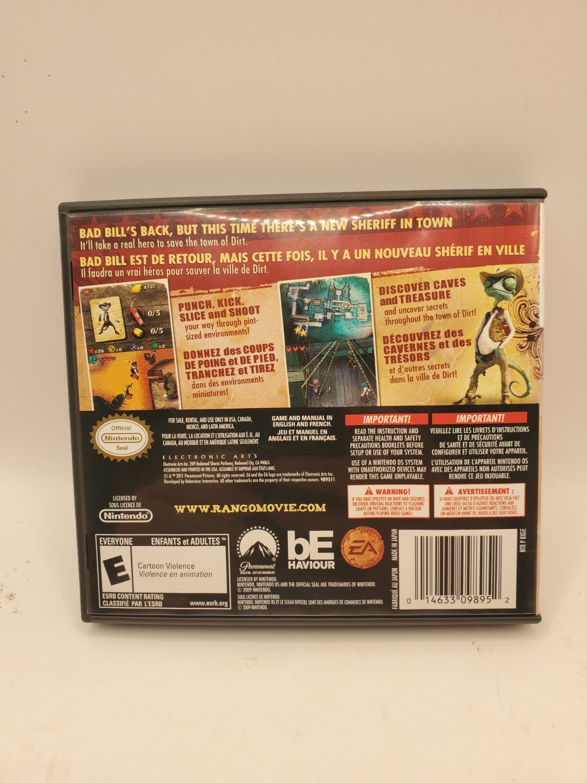 Rango (Nintendo DS, 2011) CASE ONLY Complete Insert And Manual.
