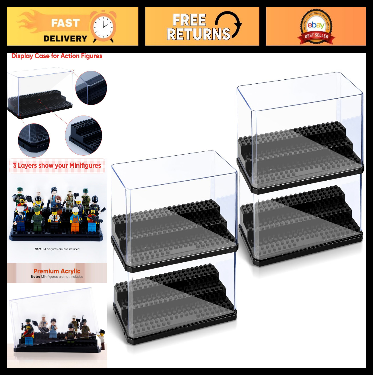 Miniature Display Case Set - 4 Pack Acrylic Storage Boxes for Action Figures & C